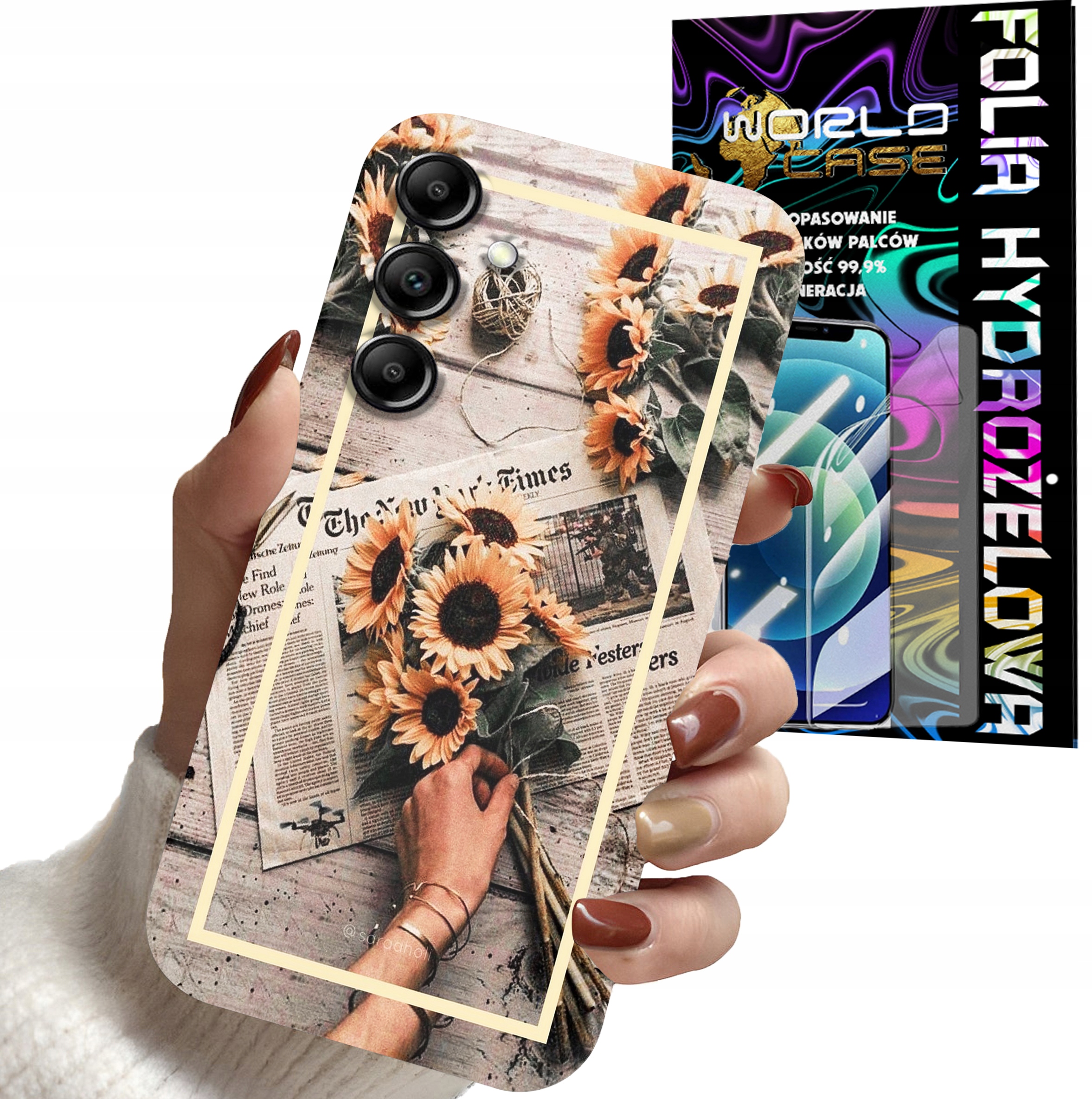 ETUI CASE DO SAMSUNG A16 4G 5G - SŁONECZNIK KWIATY DLA KOBIET PLECK + FOLIA