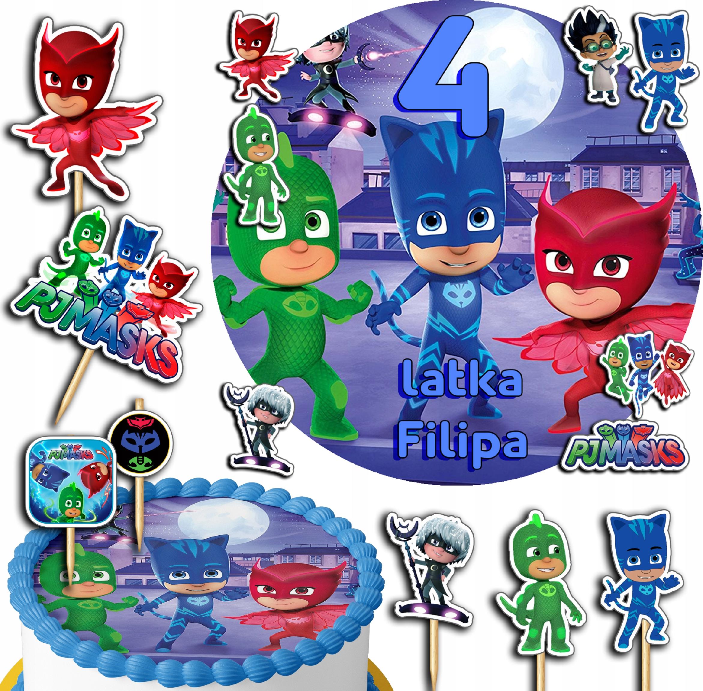 ZESTAW OPŁATEK NA TORT 20CM + TOPPERY PAPIEROWE - PIDŻAMERSI 15CM 18CM