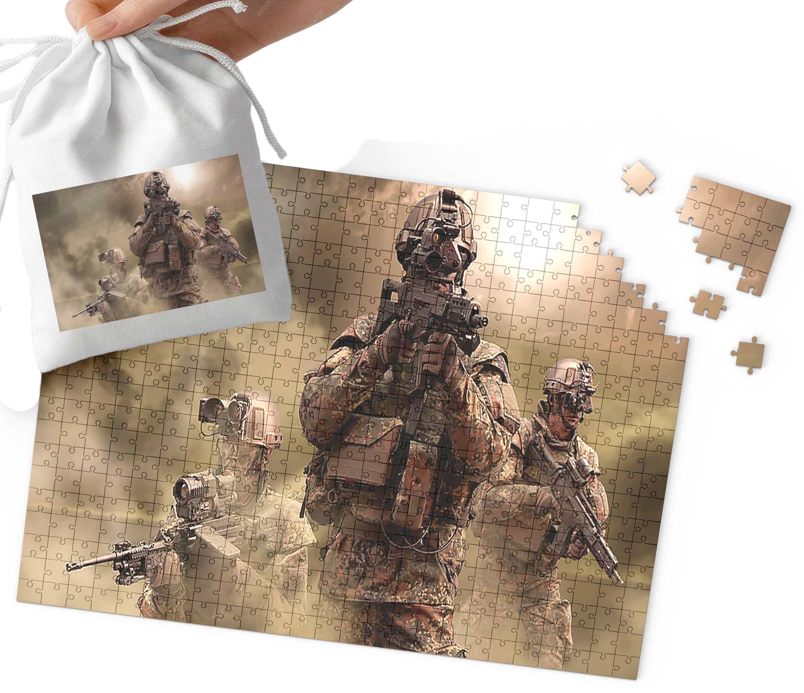 PUZZLE - WOJSKO CZOŁGI MILITARIA WZORY DLA CHŁOPCA 96EL + WORECZEK