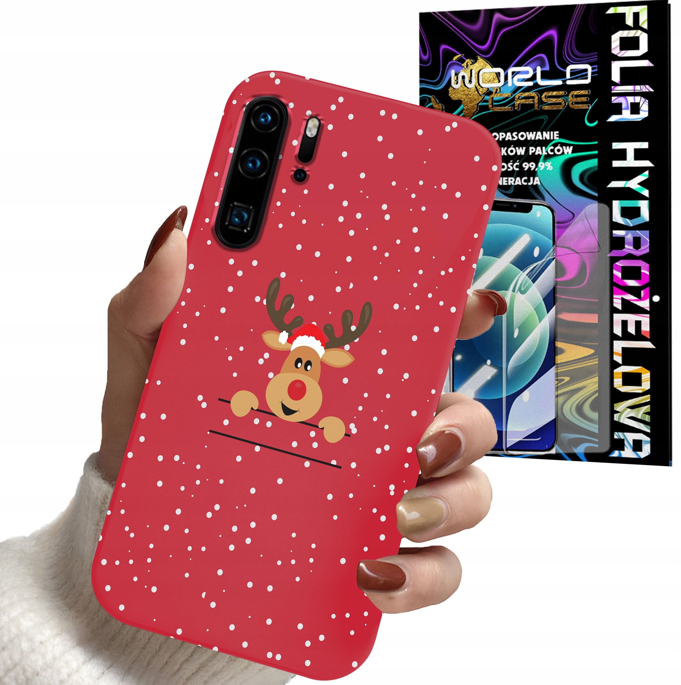 ETUI DO HUAWEI P30 PRO - ŚWIĄTECZNE WZORY RENIFER MIKOŁAJ + FOLIA