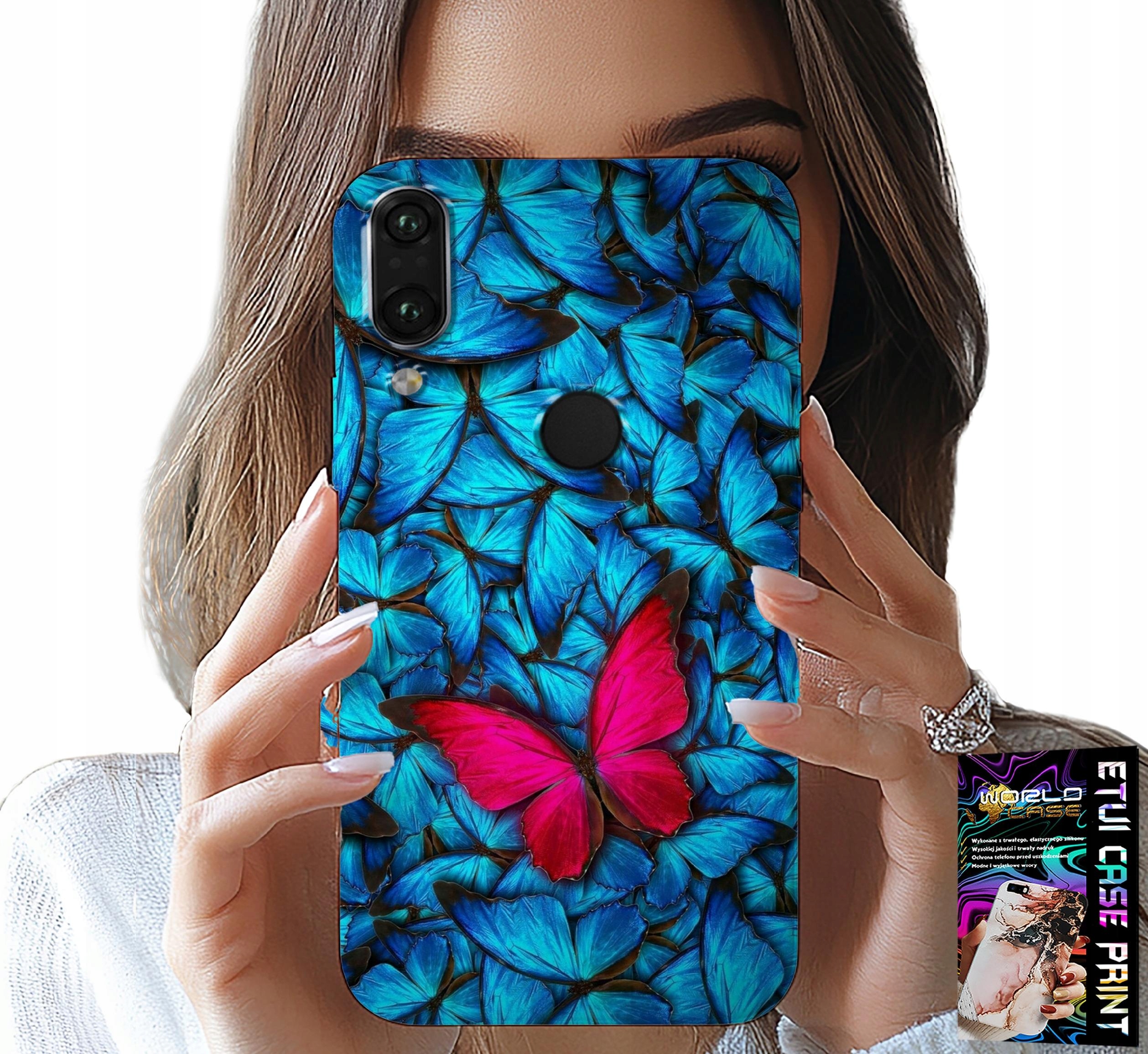 ETUI DO HUAWEI P SMART 2019 - NIEBIESKIE MOTYLKI, MOTYL, KOBIECE WZORY