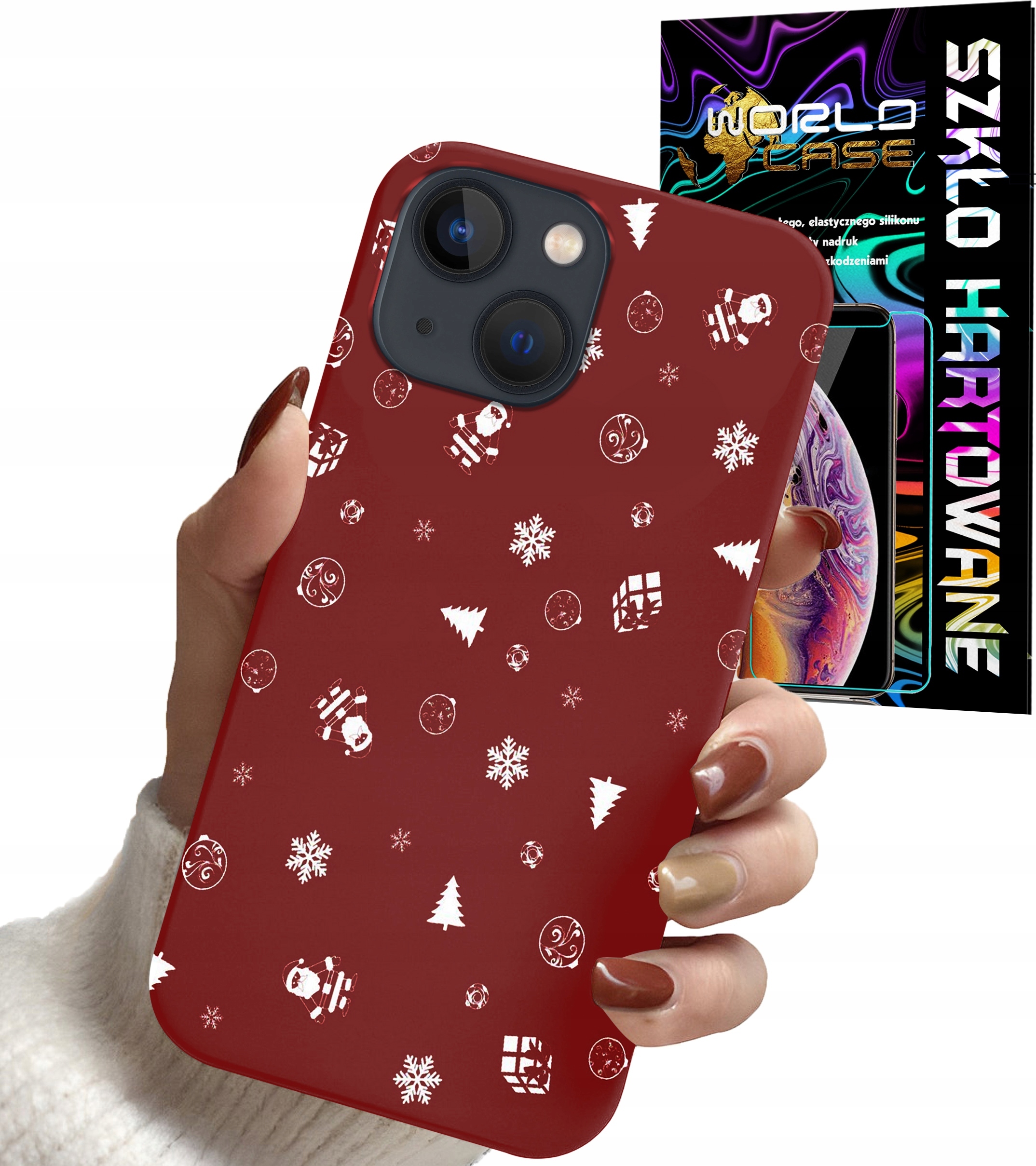 ETUI DO IPHONE 14 - ŚWIĄTECZNE WZORY CHOINKA MIKOŁAJ + SZKŁO