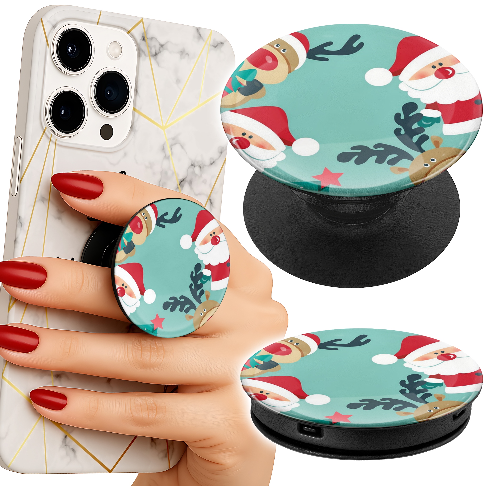 Uchwyt do telefonu Popsocket na palce/stojak MIKOŁAJ, RENIFER BAŁWAN