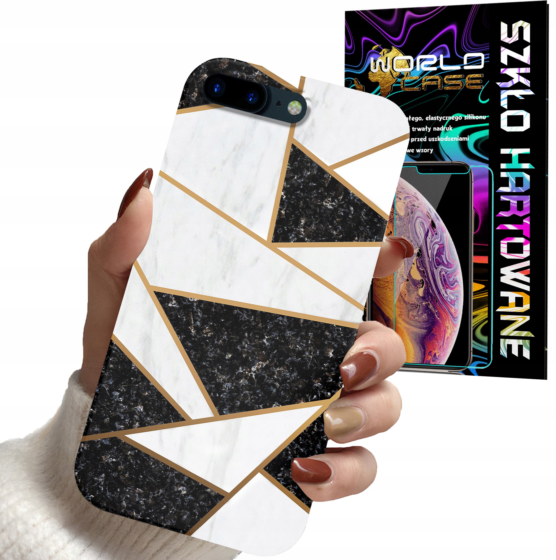 ETUI CASE DO IPHONE 7 8 PLUS - MARMUREK GEOMETRIA WZORY DLA KOBIET + SZKŁO