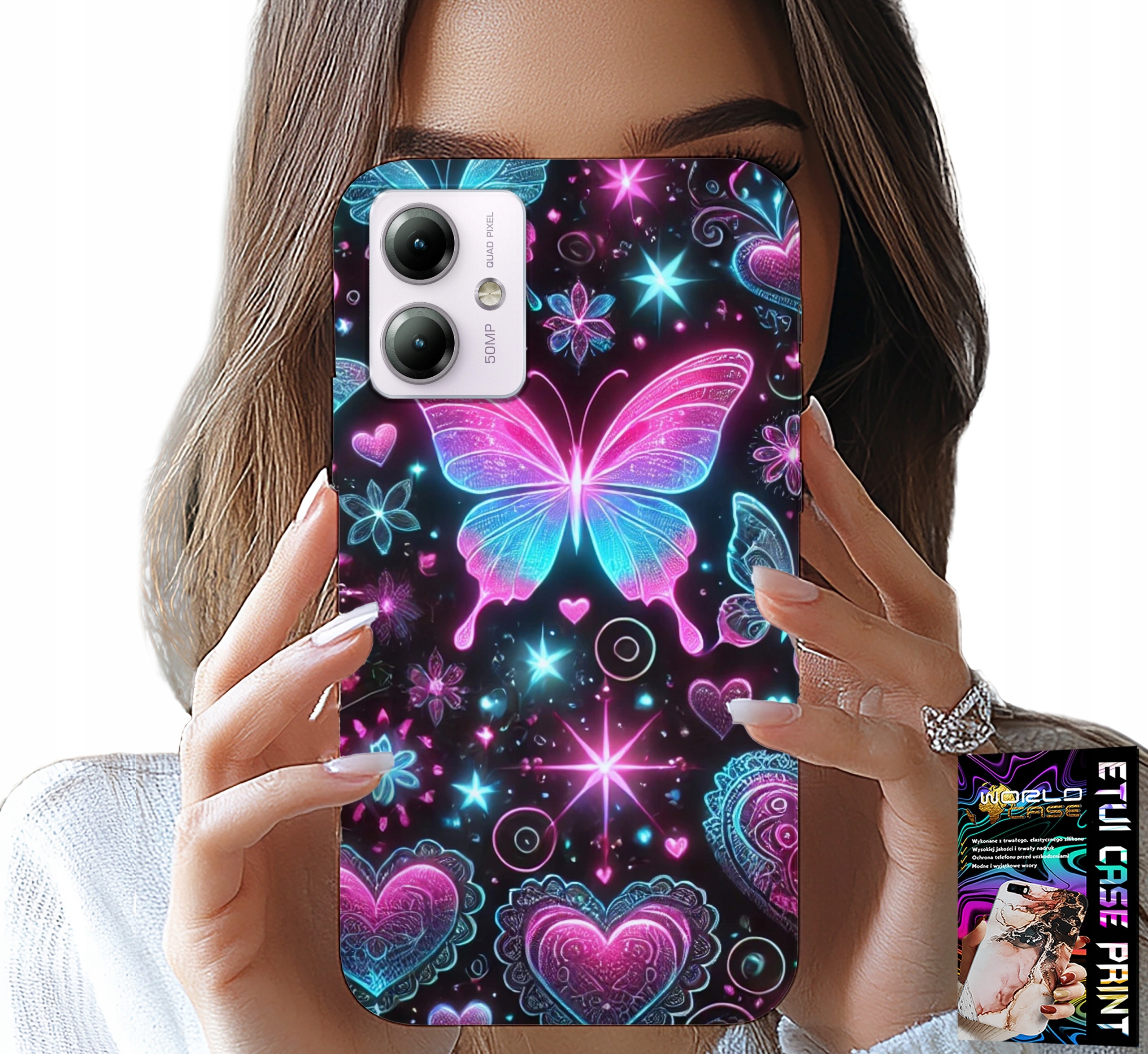 ETUI DO MOTOROLA MOTO G14 - KOLOROWY MOTYLEK SERCE MODNE WZORY CASE