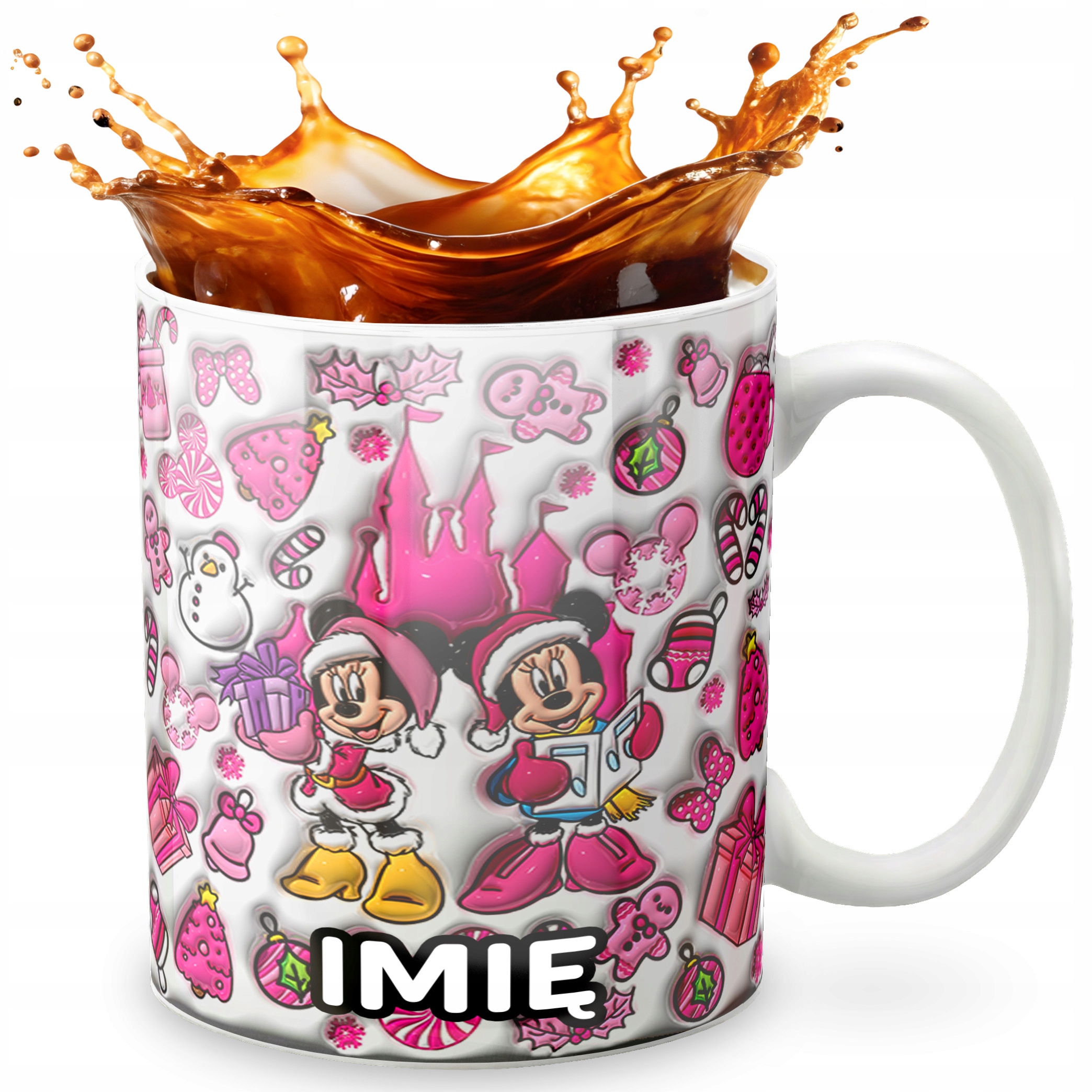 KUBEK 330ml Z GRAFIKĄ PREZENT NA ŚWIĘTA WZORY- MYSZKA MIKI MINNI + IMIĘ