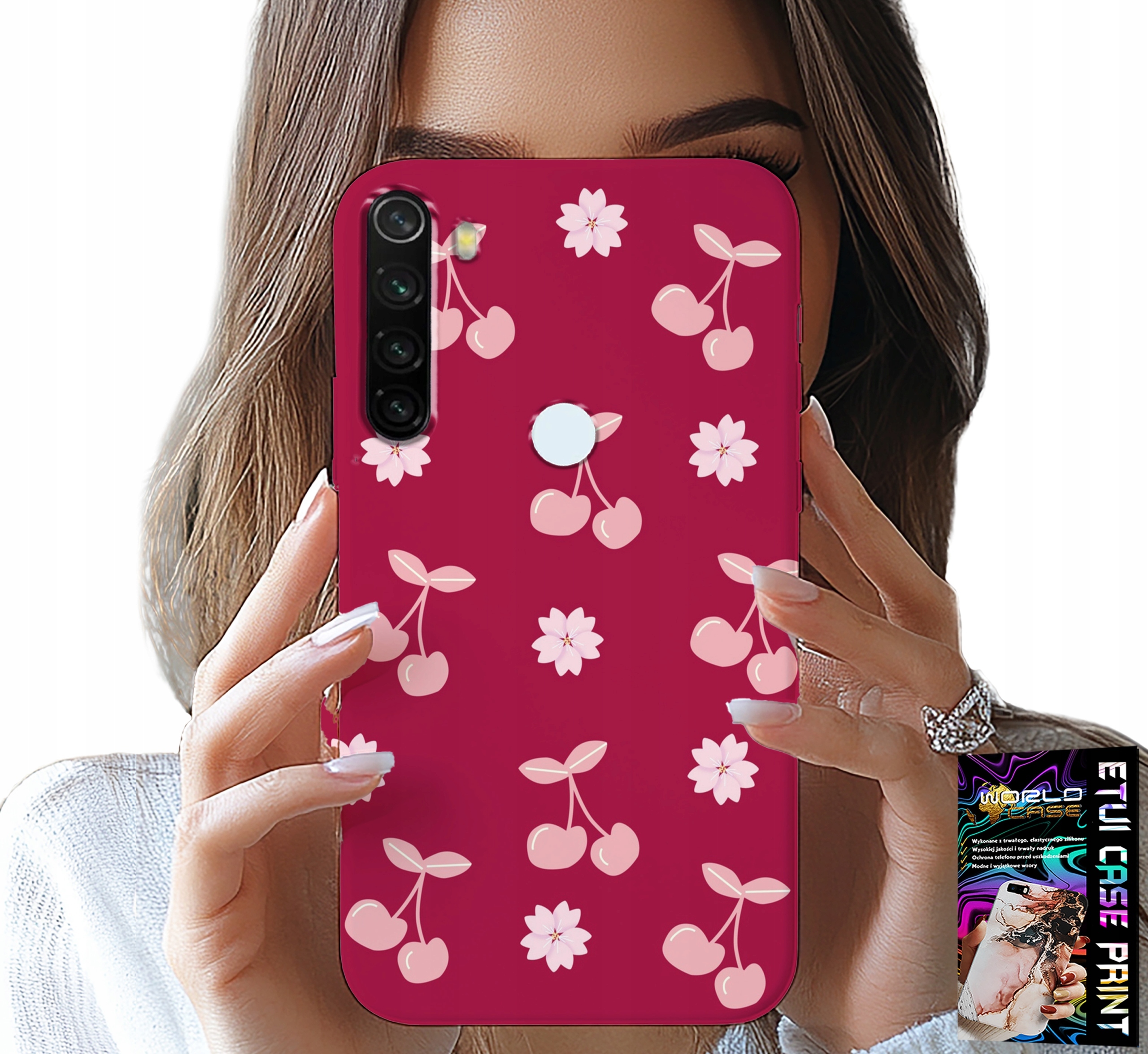 ETUI DO XIAOMI NOTE 8T - WISIENKI, WIŚNIE NA BORDOWYM TLE + FOLIA