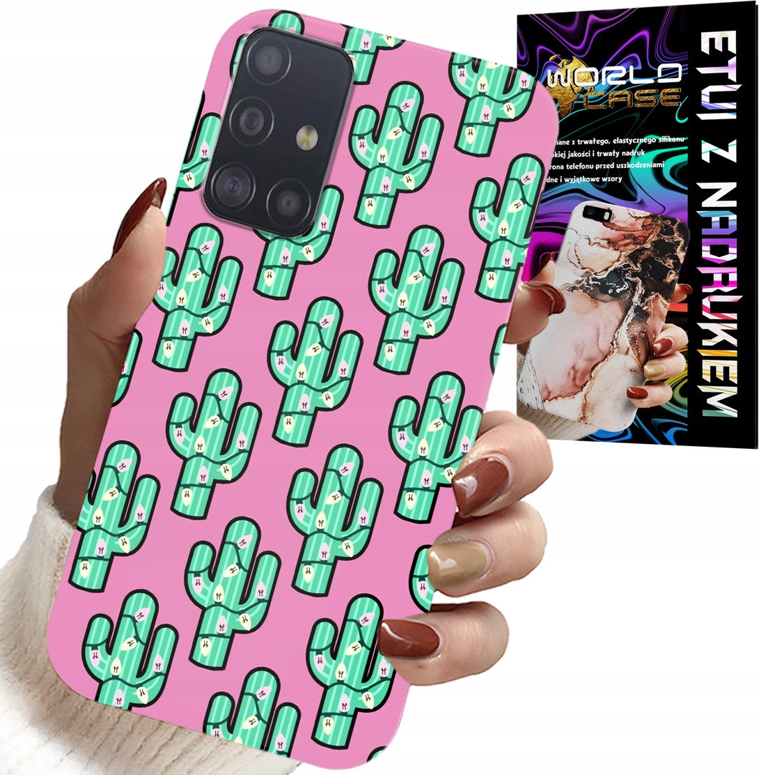 ETUI DO SAMSUNG GALAXY A51 - KAKTUSY, KAKTUS NA RÓŻOWYM TLE + FOLIA