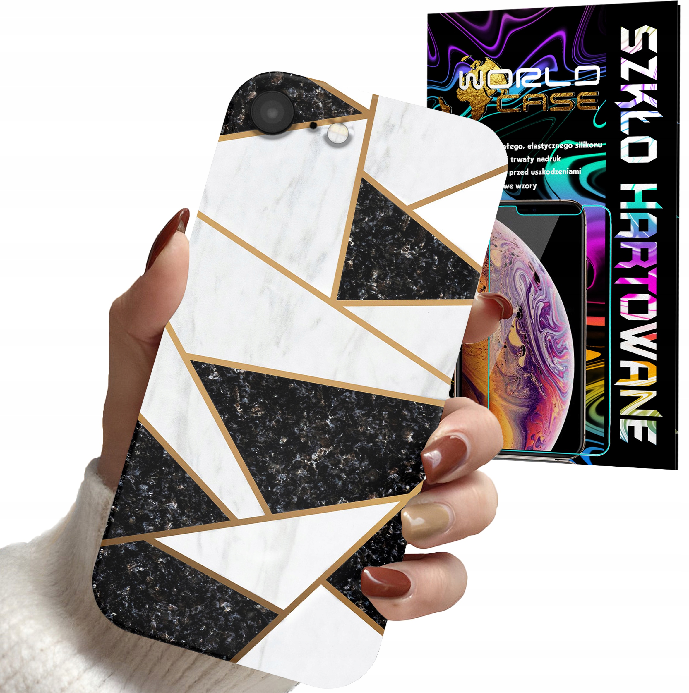 ETUI CASE DO IPHONE 7 8 SE2 - MARMUREK GEOMETRIA WZORY DLA KOBIET + SZKŁO