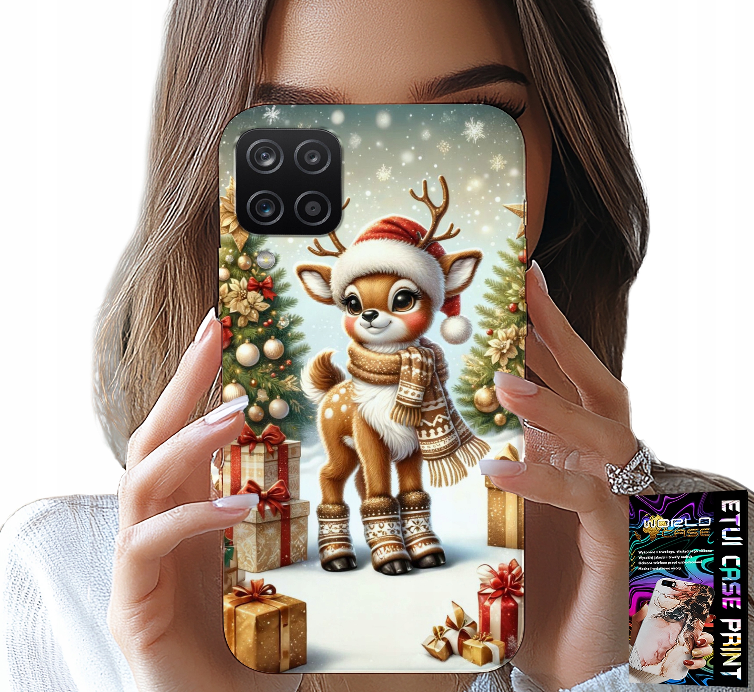 ETUI DO SAMSUNG A12 / M12 - RENIFER, WZORY BOŻONARODZENIOWE + SZKŁO