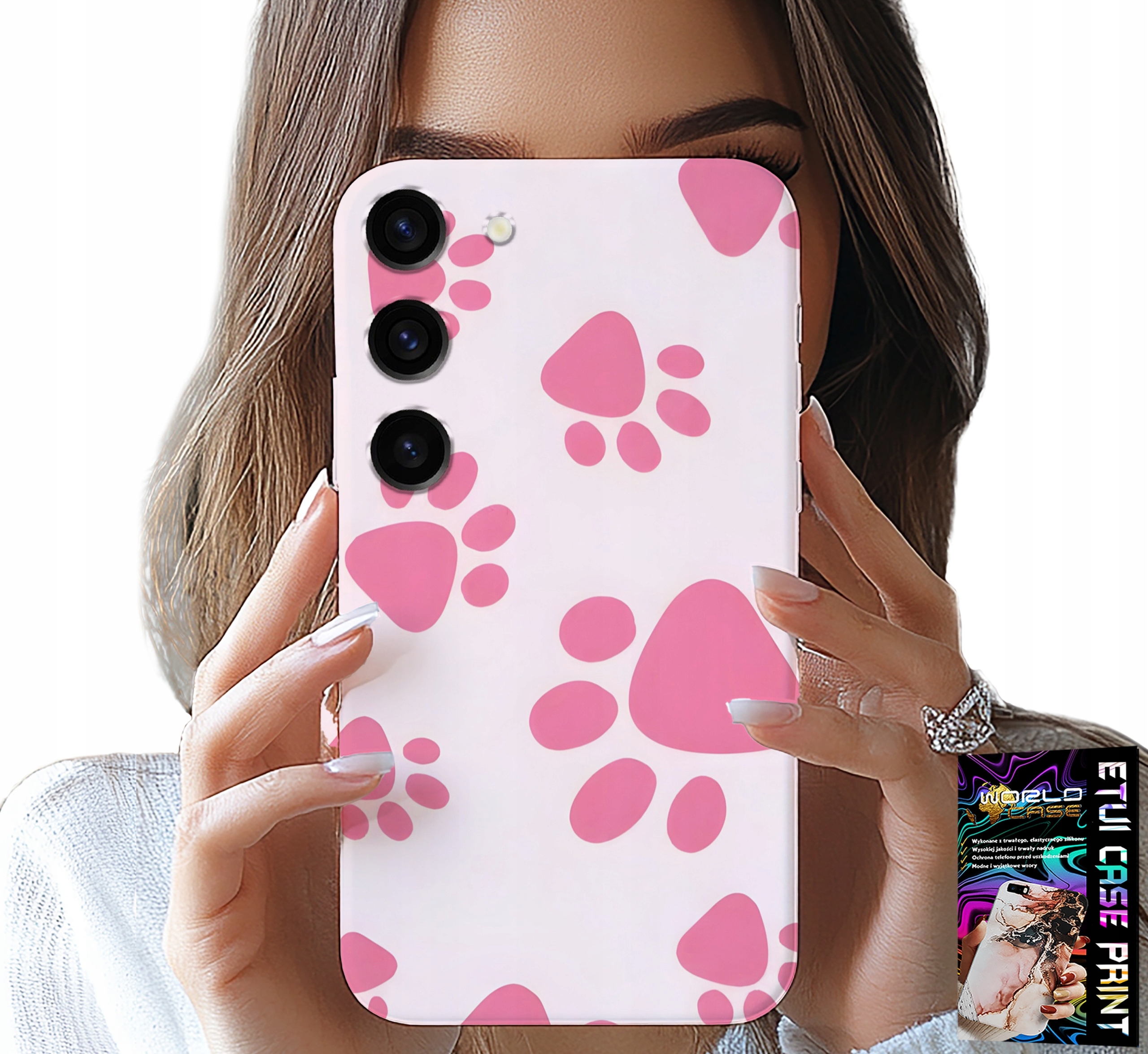 ETUI DO SAMSUNG GALAXY S23 - RÓŻOWE PSIE ŁAPKI, PLECKI, OBUDOWA CASE