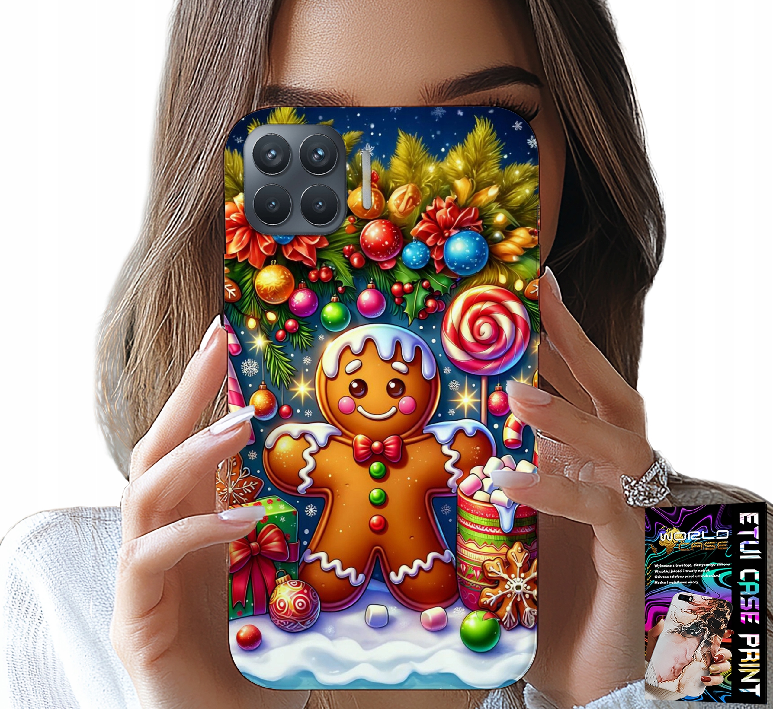 ETUI DO OPPO RENO 4 LITE - PIERNIK, CUKIERKOWE WZORY ŚWIĘTA + SZKŁO