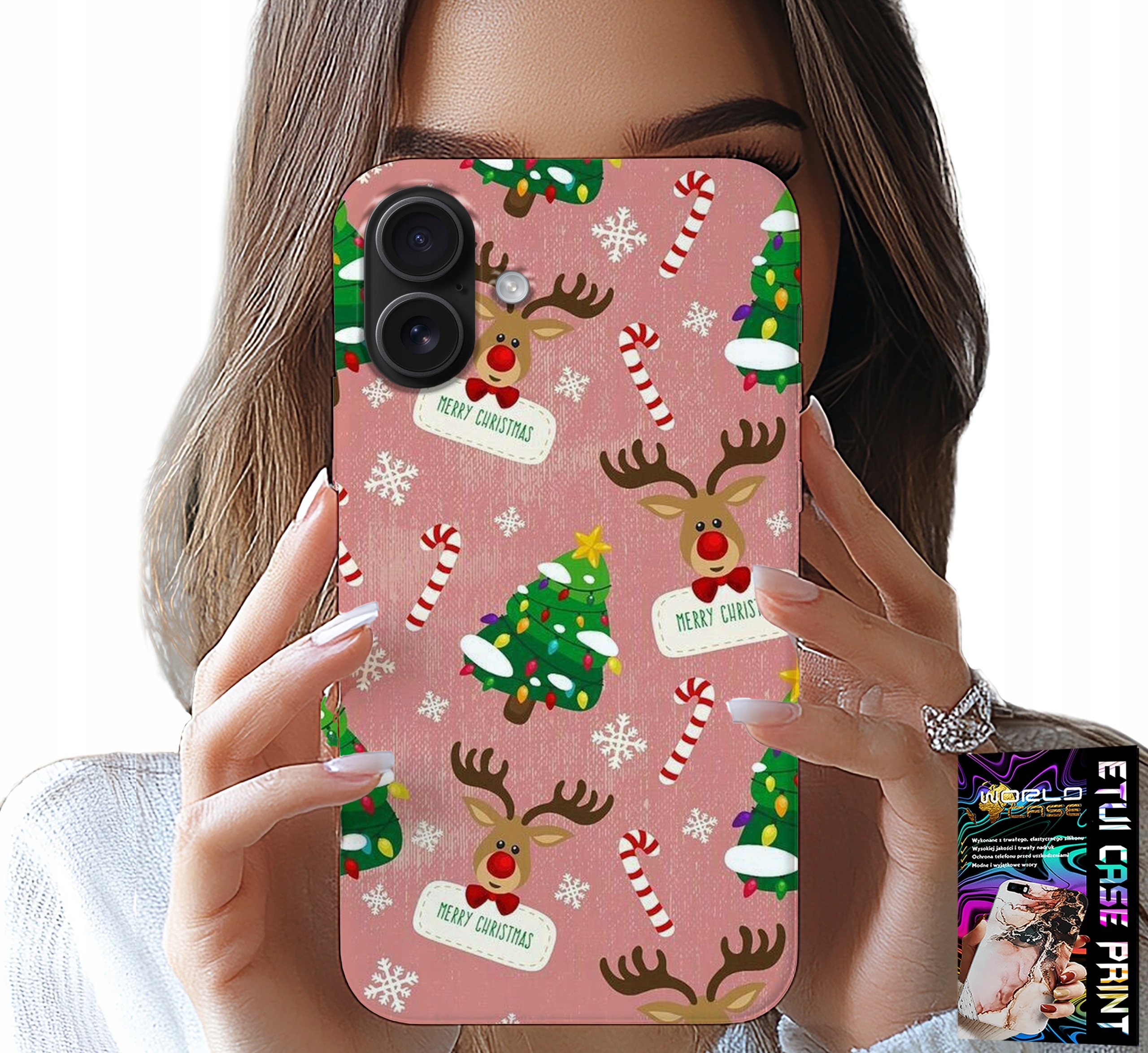 ETUI DO IPHONE 16 PLUS - ŚWIĄTECZNE RENIFERY CHOINKI LASKA WZORY