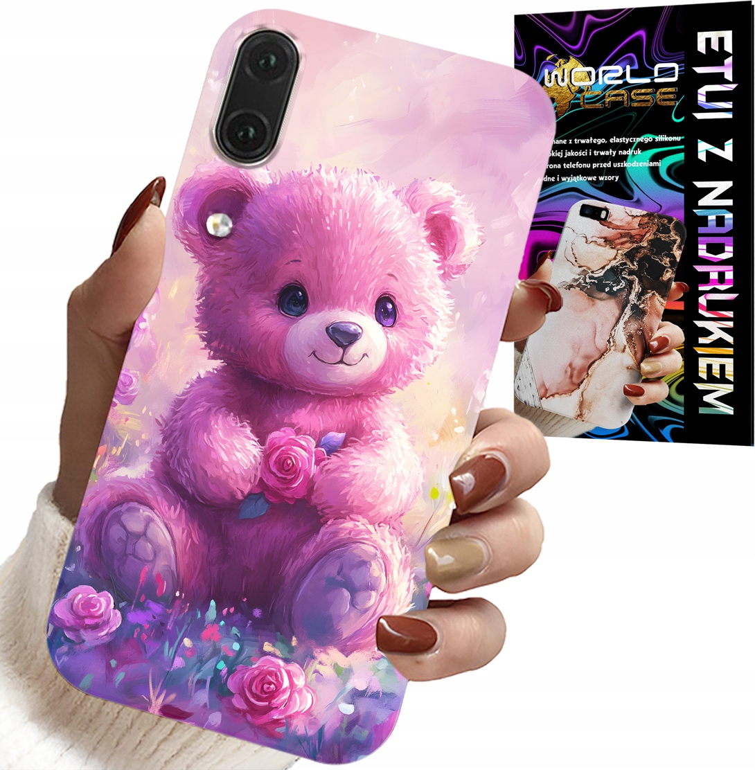 ETUI DO HUAWEI P20 - SŁODKI MIŚ NA RÓŻOWYM TLE, CASE + SZKŁO