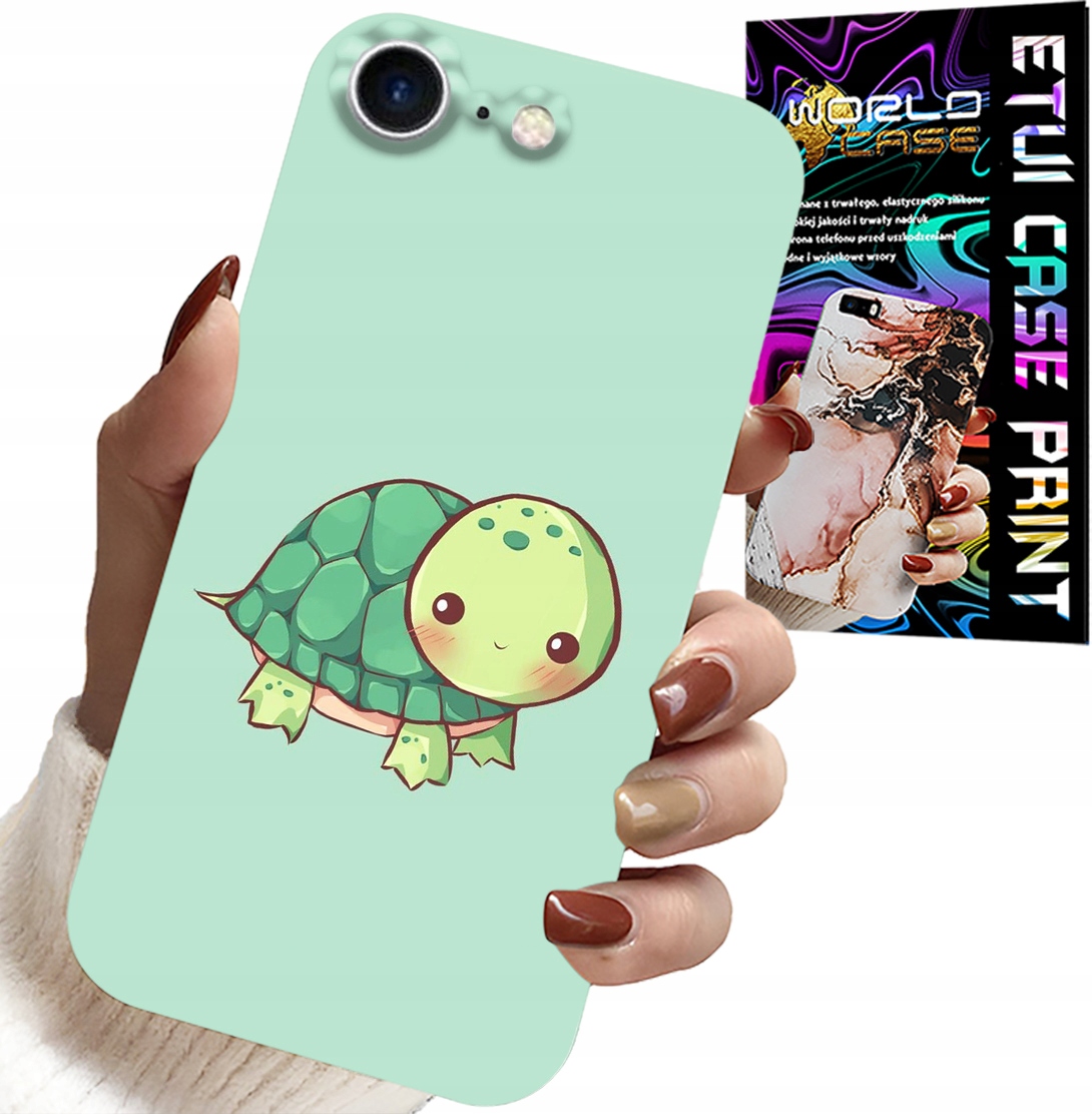 ETUI DO IPHONE SE / SE2 - SŁODKIE ŻÓŁWKI WZORY DLA DZIECI + SZKŁO