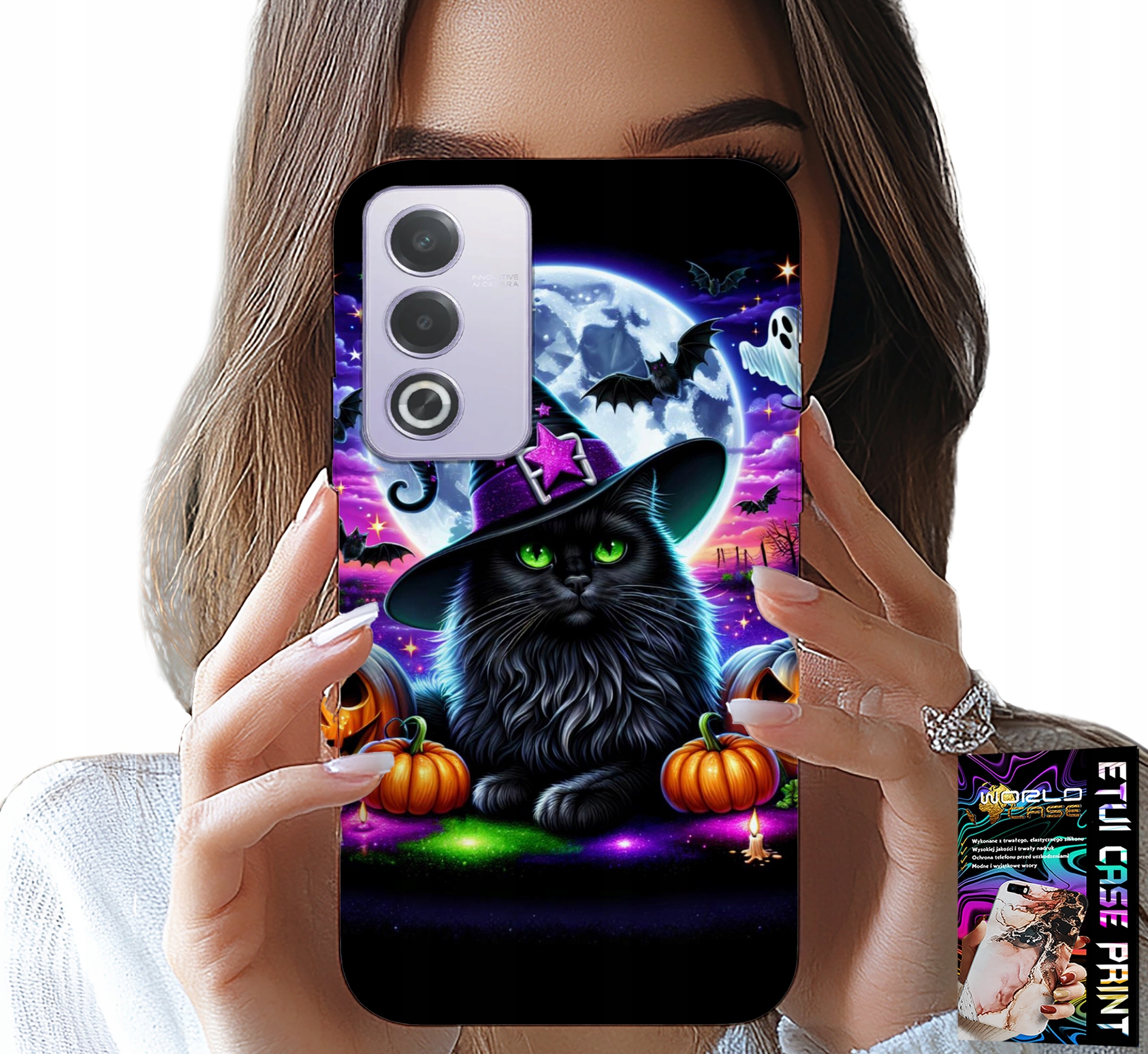 ETUI DO OPPO A80 5G - CZARNY KOTEK HALLOWEEN SALEM DYNIA WZORY