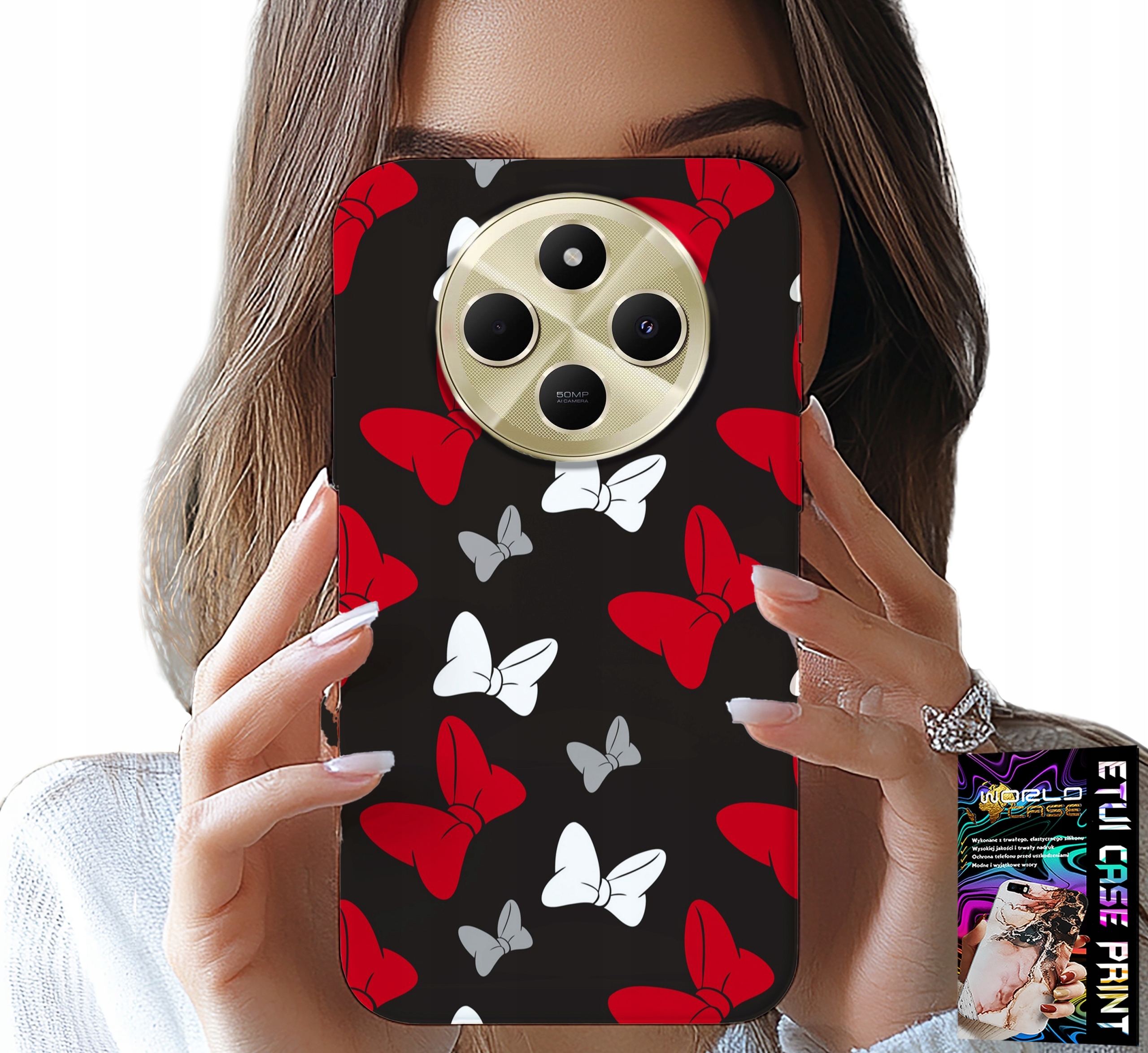 ETUI DO XIAOMI REDMI 14C 4G - KOKARDKI CZERWONO BIAŁE MYSZKA, WZORY