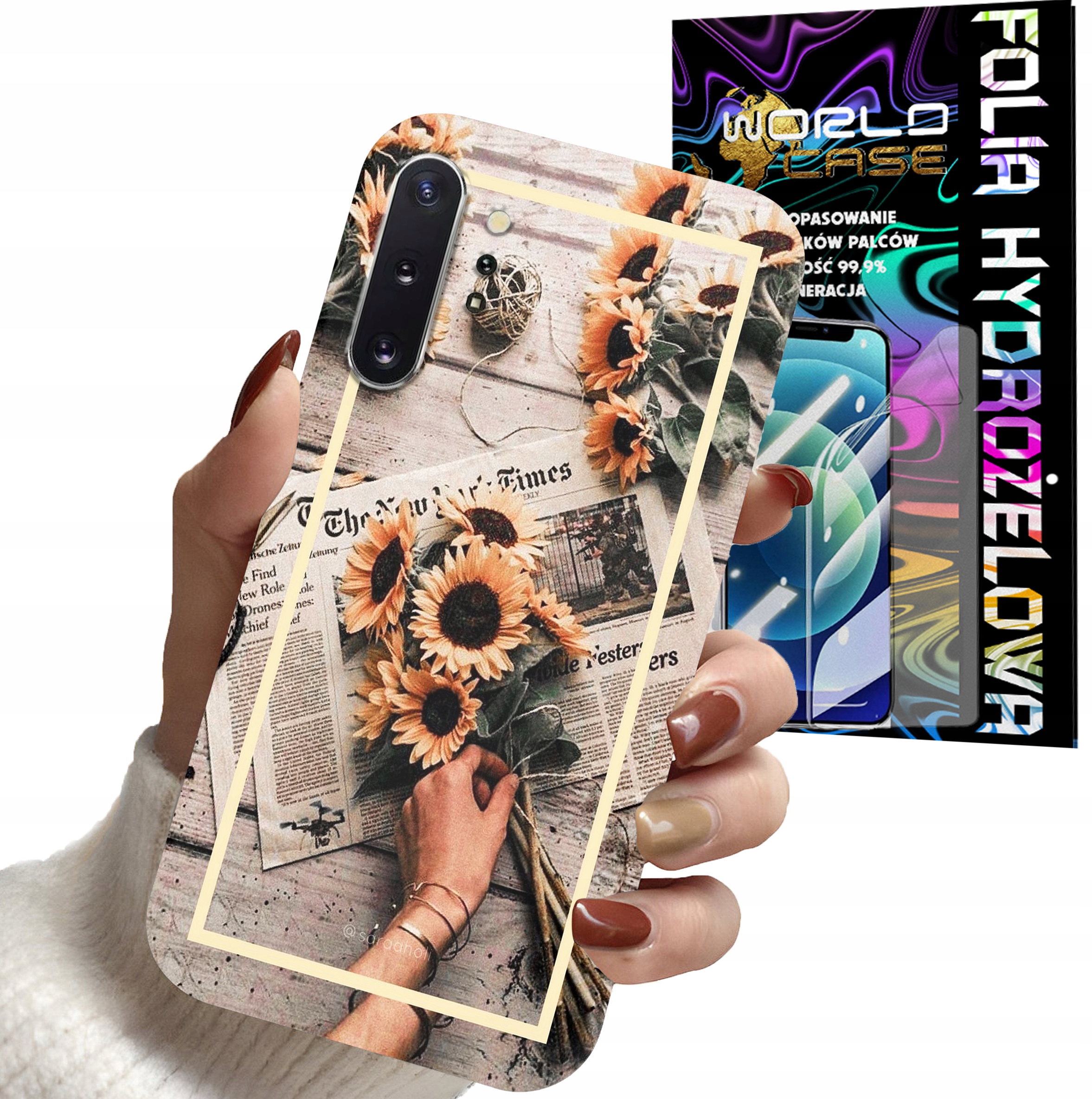 ETUI CASE DO SAMSUNG NOTE 10 PLUS . A81 - SŁONECZNIK KWIATY KOBIET + FOLIA