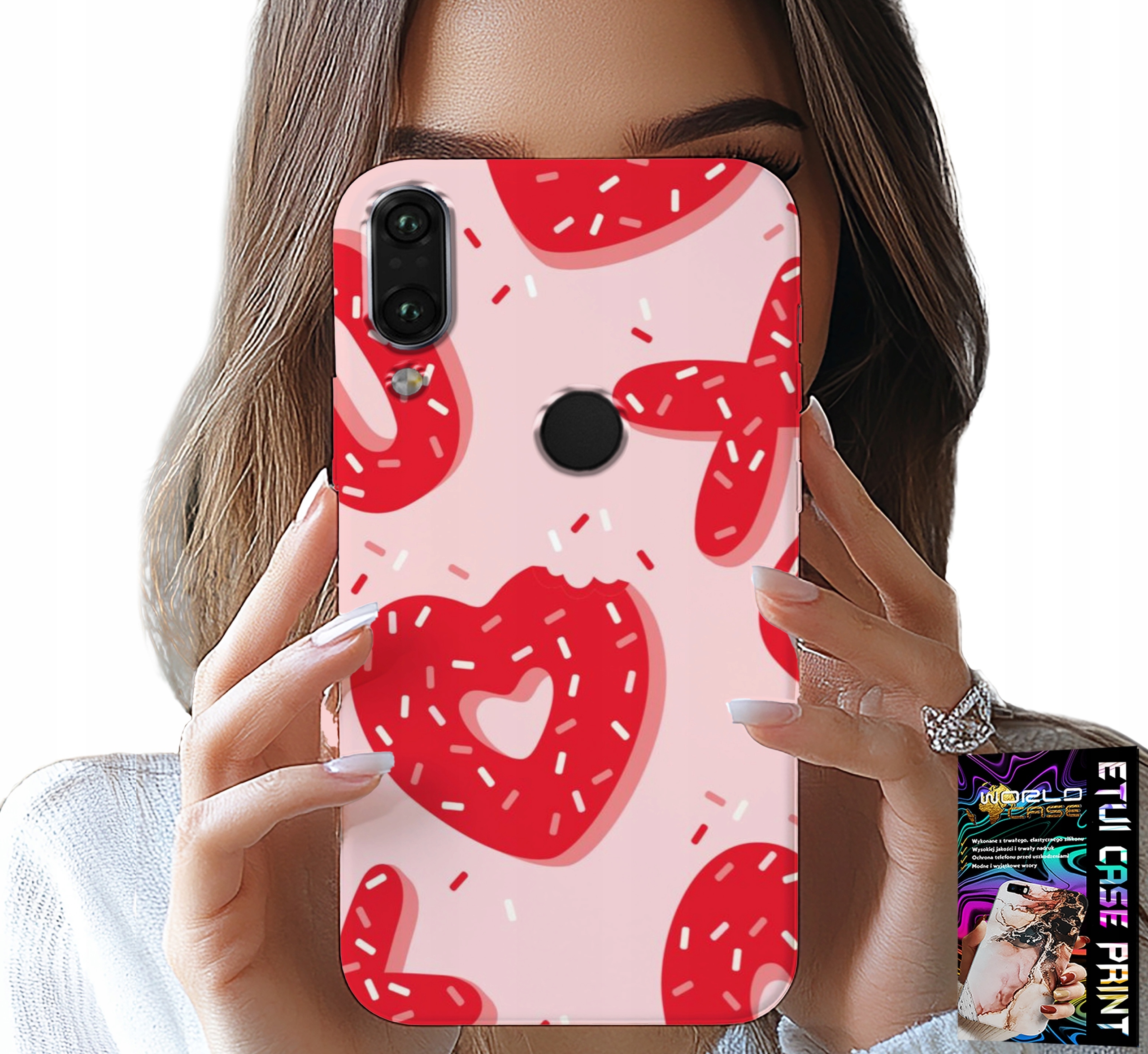 ETUI DO HUAWEI P SMART 2019 - KOBIECE, MODNE WZORY XOXO SERCE + SZKŁO
