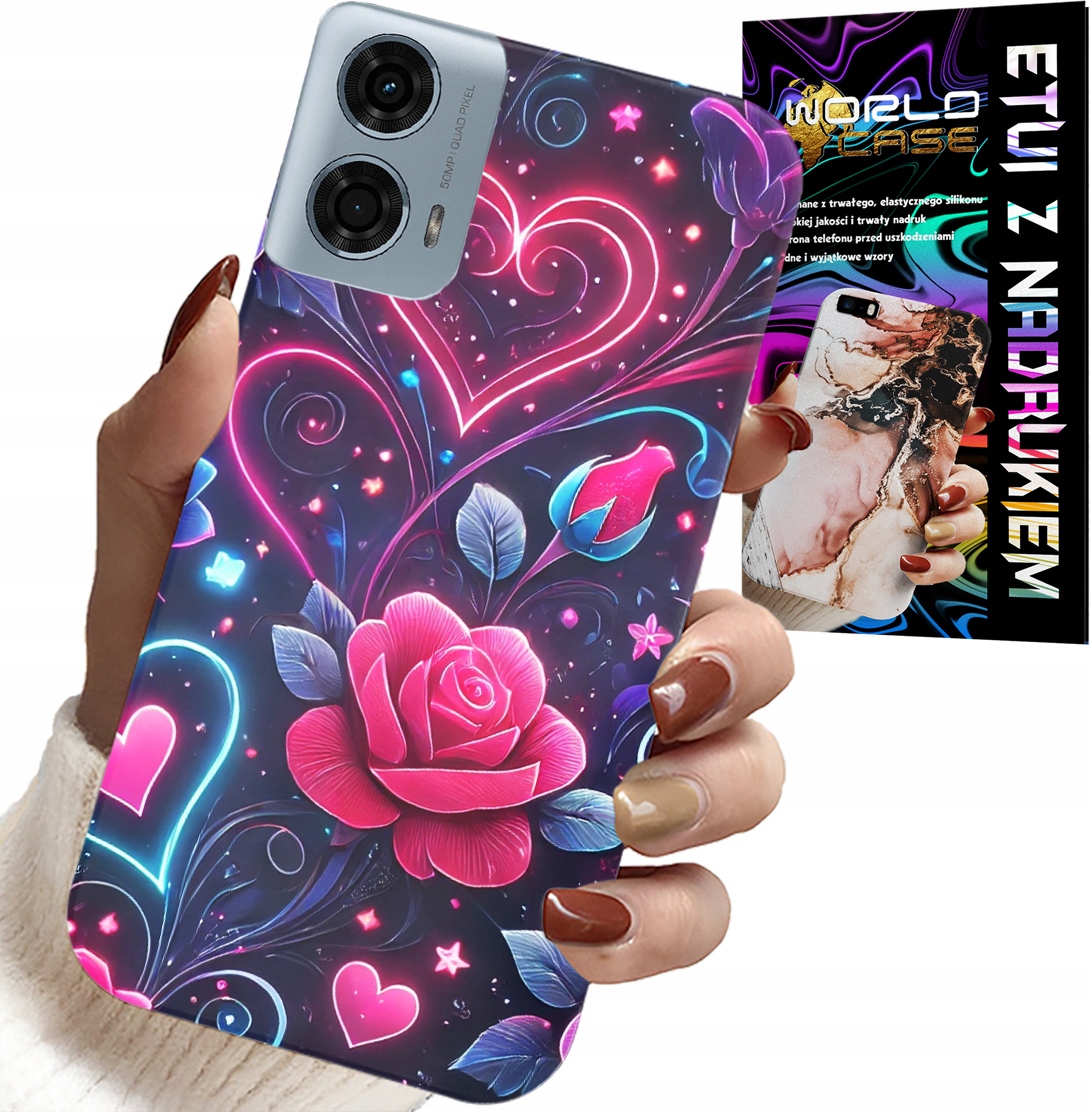 ETUI DO MOTOROLA MOTO G85 5G - SERCE, RÓŻA, NASTOLETNIE CASE + SZKŁO