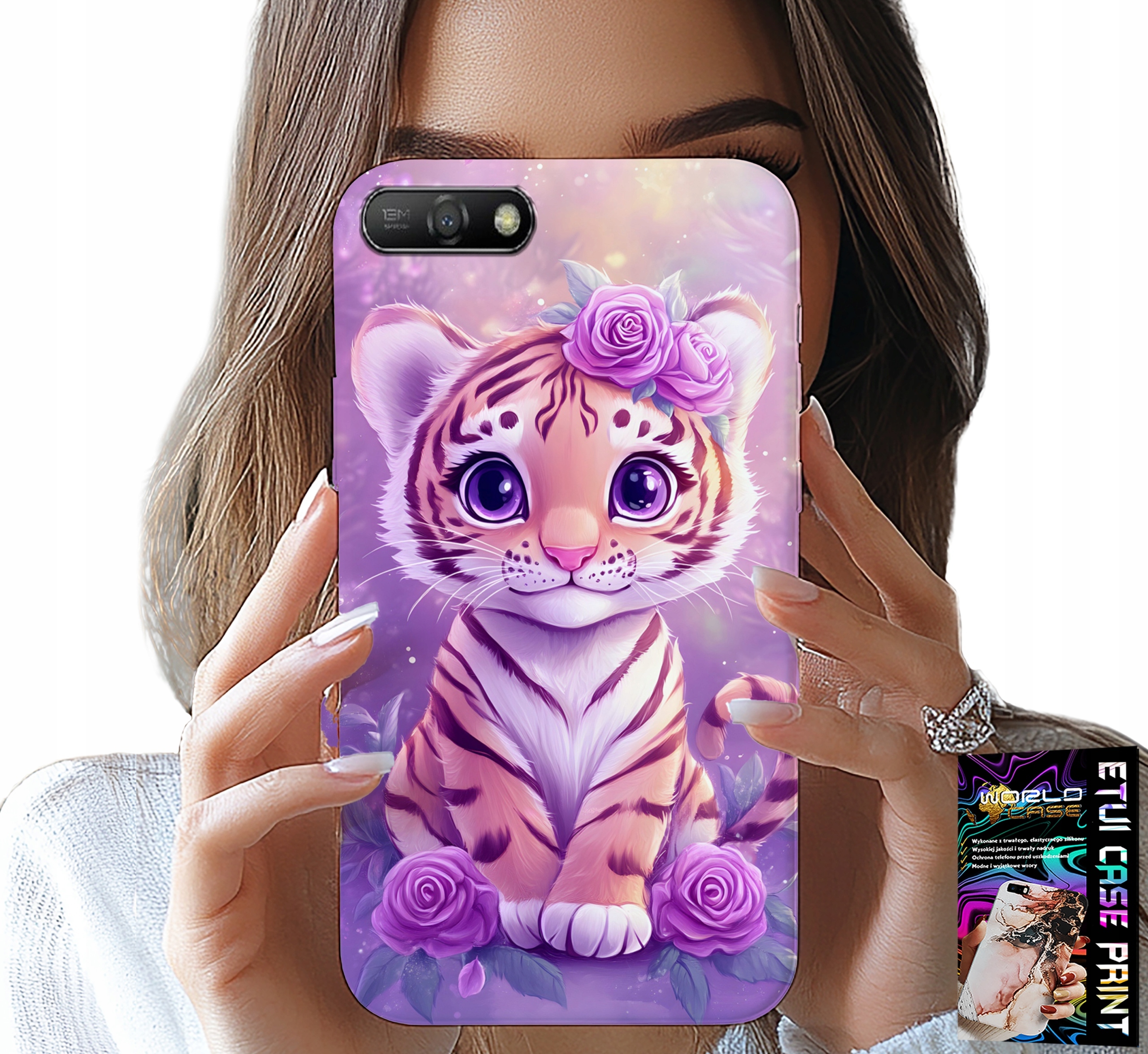 ETUI DO HUAWEI Y6 2018 - SŁODKI TYGRYSEK NA RÓŻOWYM TLE + SZKŁO