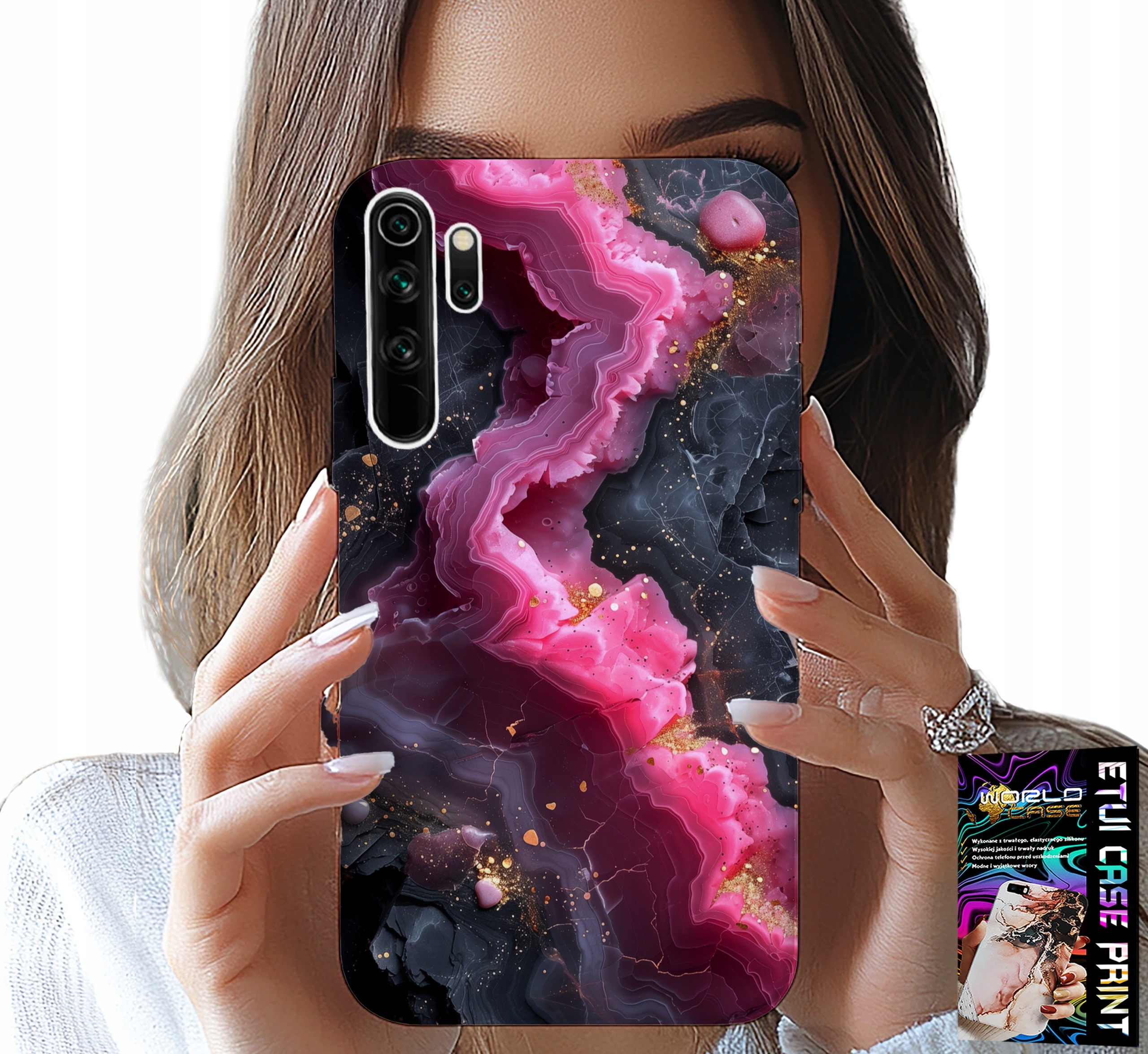 ETUI DO XIAOMI NOTE 8 - RÓŻOWY MARMUREK PLECKI, MODNE WZORY