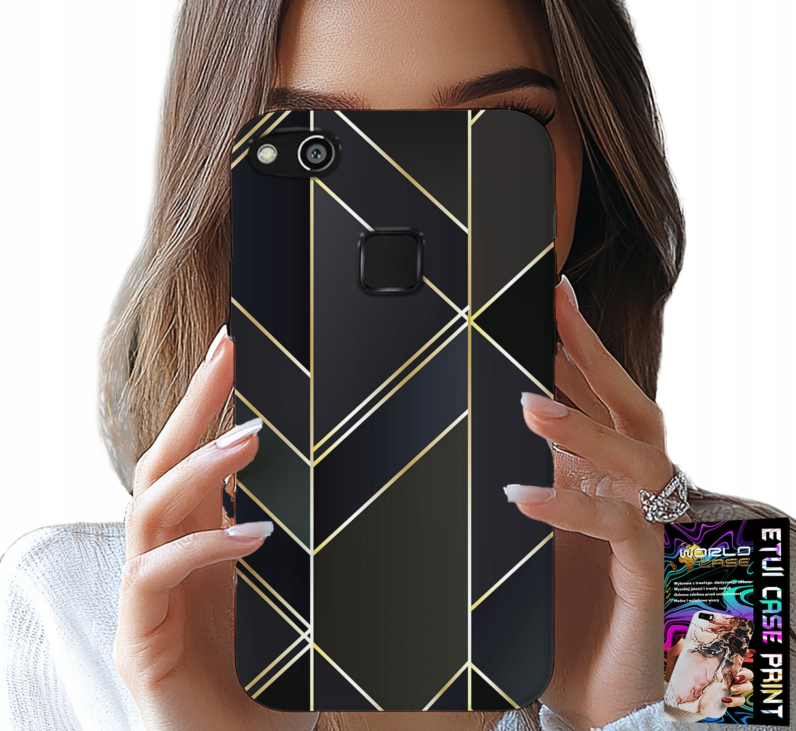 ETUI DO HUAWEI P9 LITE 2016 - ZŁOTE RAMKI, ELEGANCKIE WZORY + FOLIA