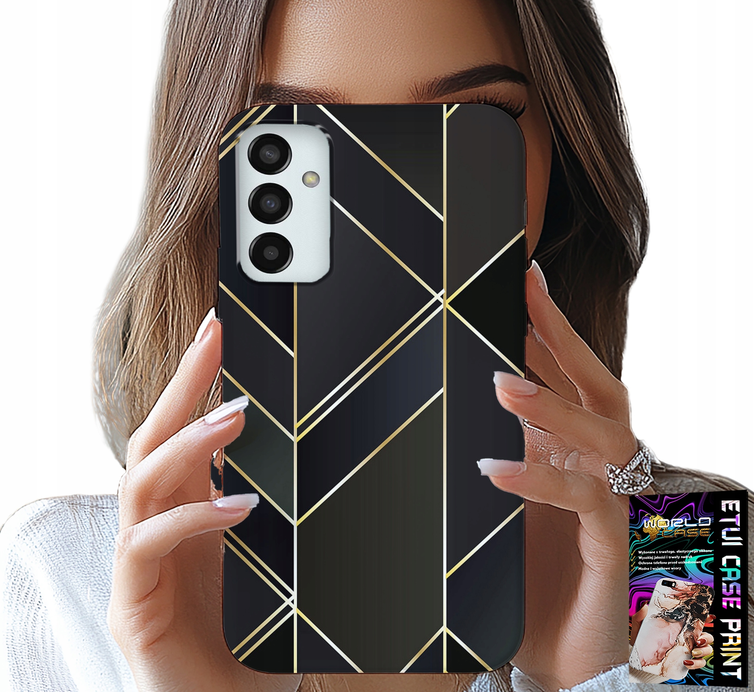 ETUI DO SAMSUNG GALAXY M23 - ZŁOTE RAMKI, ELEGANCKIE WZORY + SZKŁO