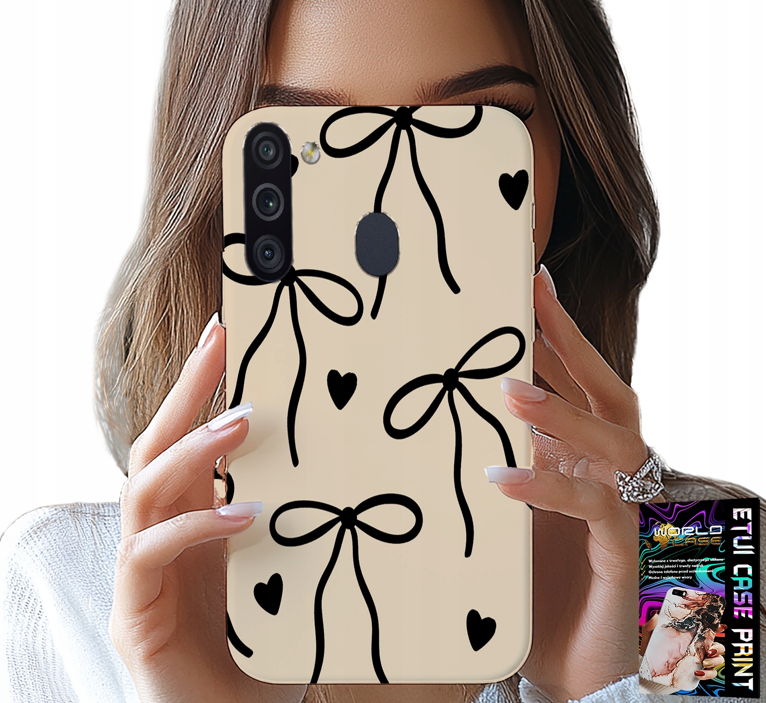 ETUI DO SAMSUNG GALAXY A21 - BEŻOWE KOKARDKI WSTĄŻKA MODNE WZORY