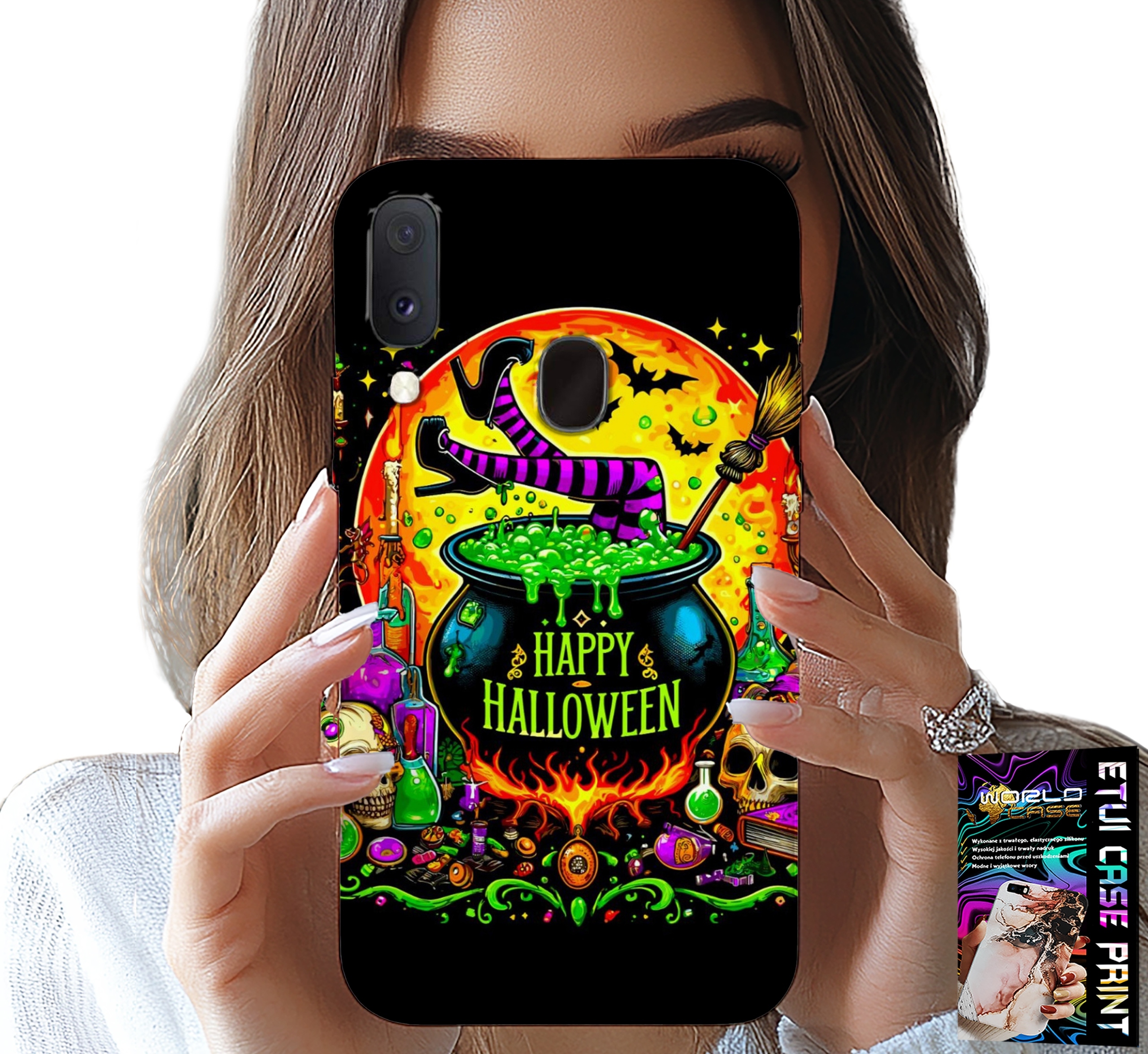 ETUI DO SAMSUNG GALAXY A20E - WIEDŹMA KOCIOŁEK RÓŻDŻKA HALLOWEEN SZKŁO