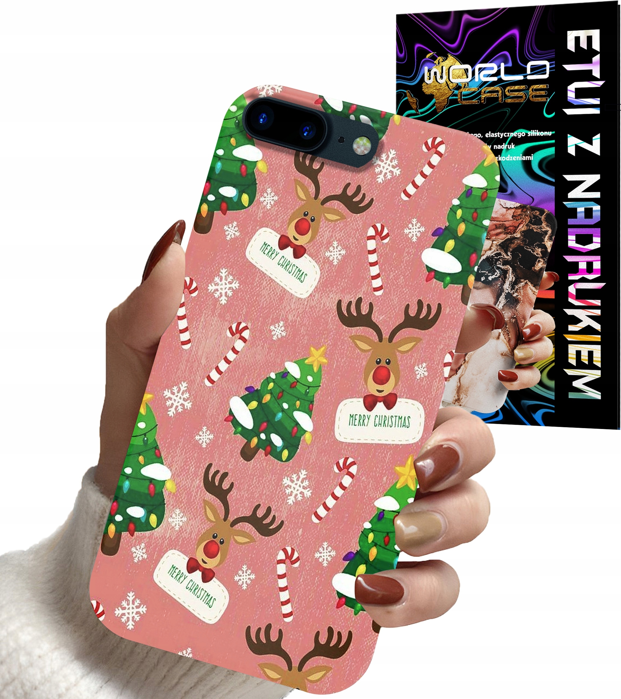 ETUI CASE DO IPHONE 7+ 8+ PLUS - ŚWIĄTECZNE WZORY NA ŚWIĘTA RENIFER CHOINKA