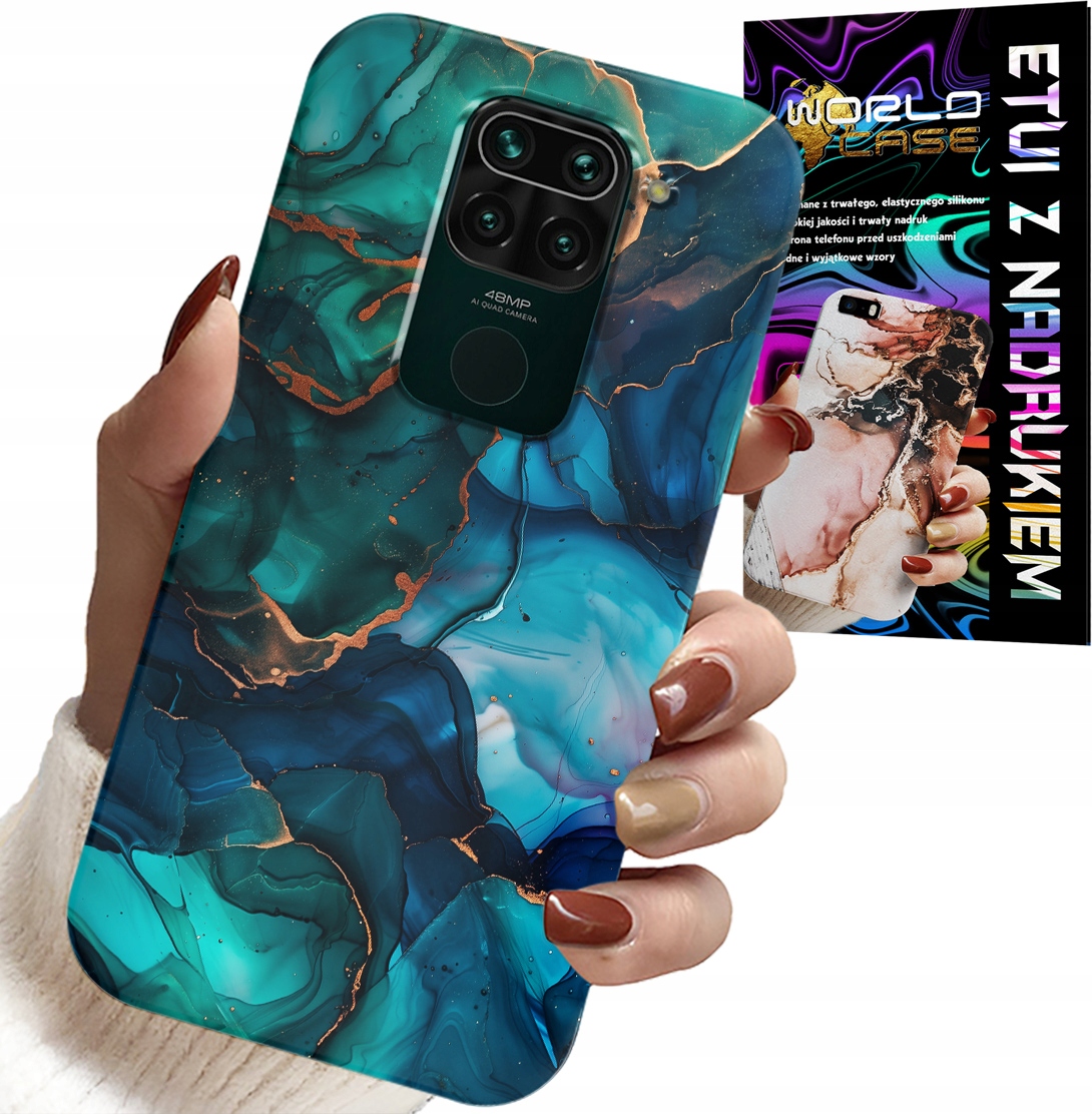 ETUI DO XIAOMI NOTE 9 - NIEBIESKO ZIELONY MARMUREK PLECKI WZORY