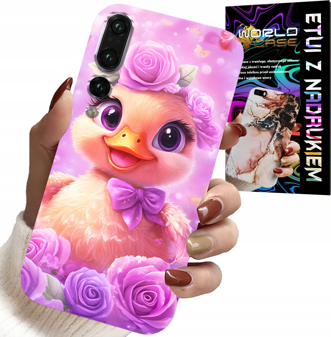 ETUI DO HUAWEI P20 PLUS - SŁODKA KACZUCHA, KACZKA NA RÓŻOWYM TLE