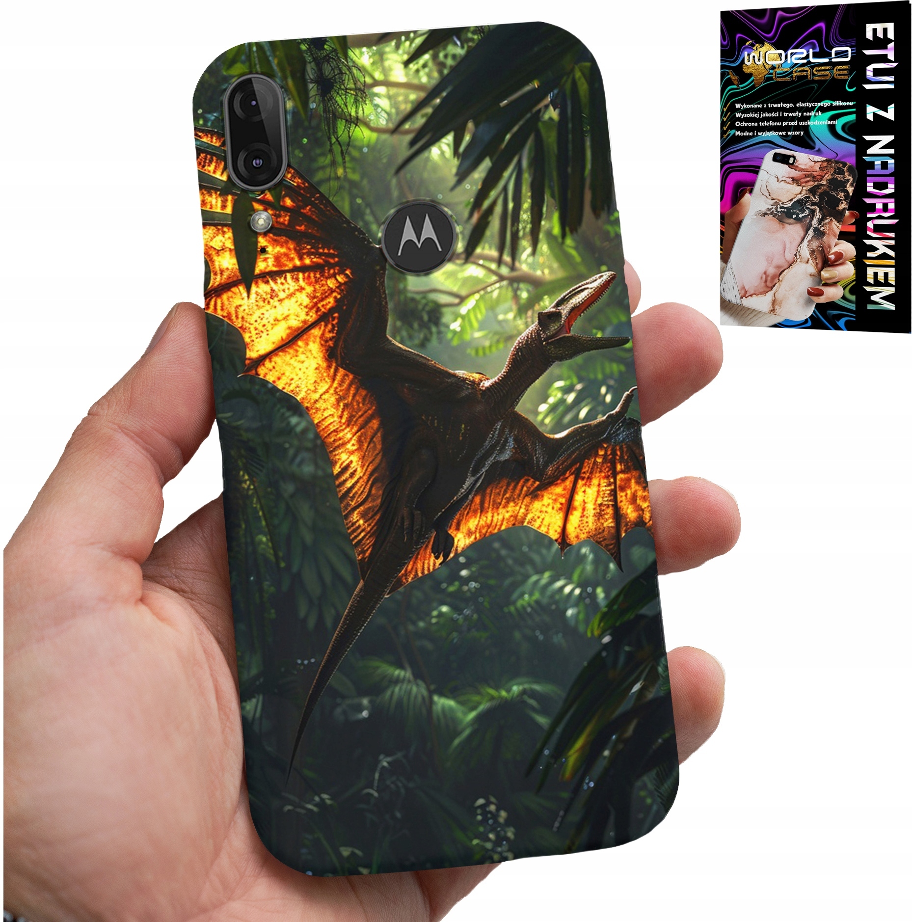 ETUI DO MOTOROLA MOTO E6 PLUS - DINO DINOZAUR PTERODAKTYL FUTERAŁ PLECKI