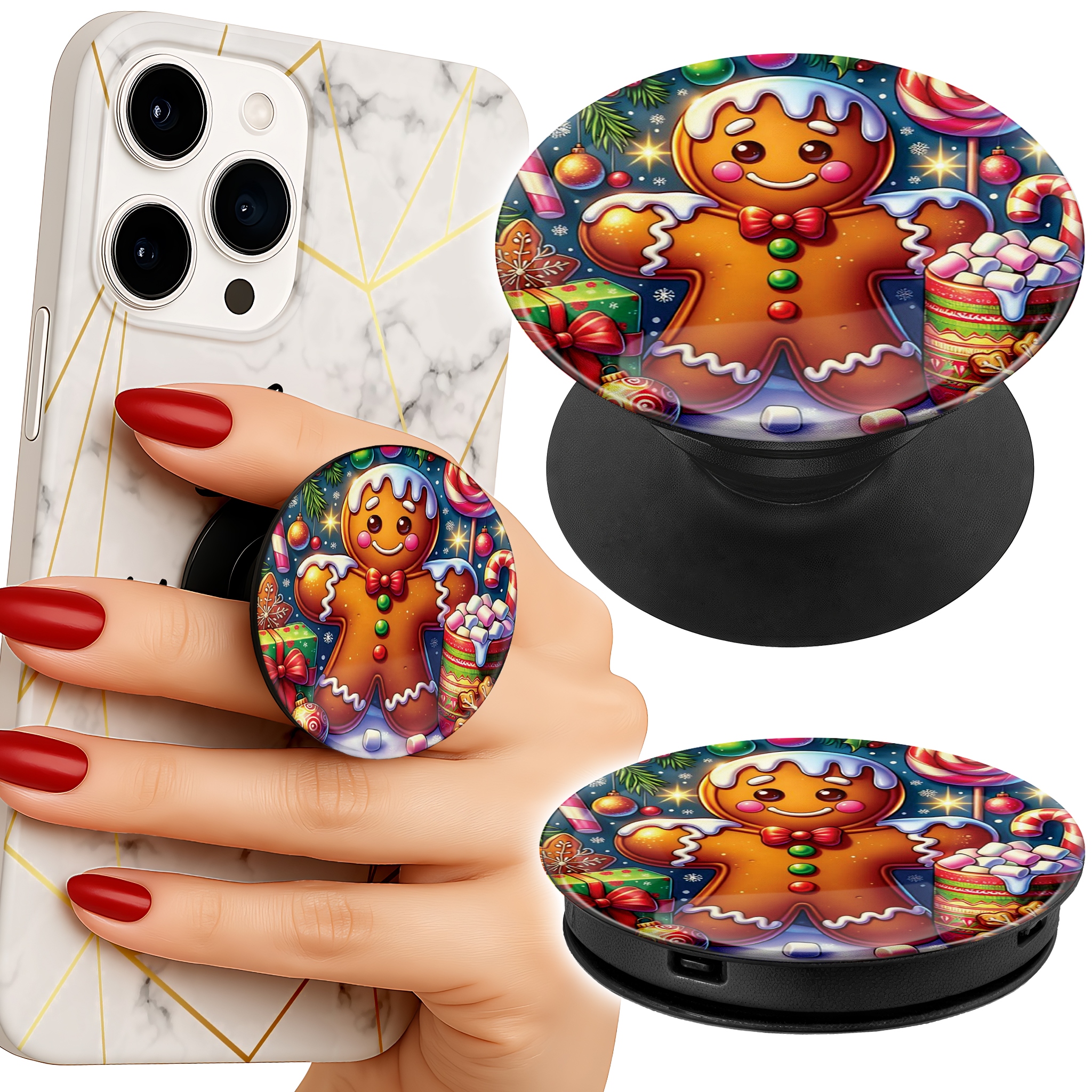 Uchwyt do telefonu Popsocket na palce/stojak PIERNIK, CUKIERKOWE WZORY