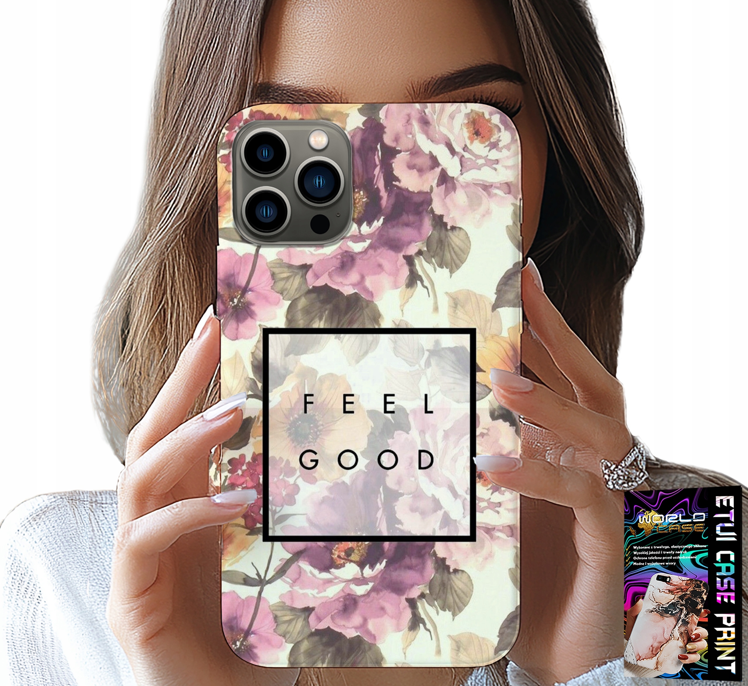 ETUI DO IPHONE 12 PRO - KWIATISTY WZÓR, MODNE DAMSKIE + SZKŁO