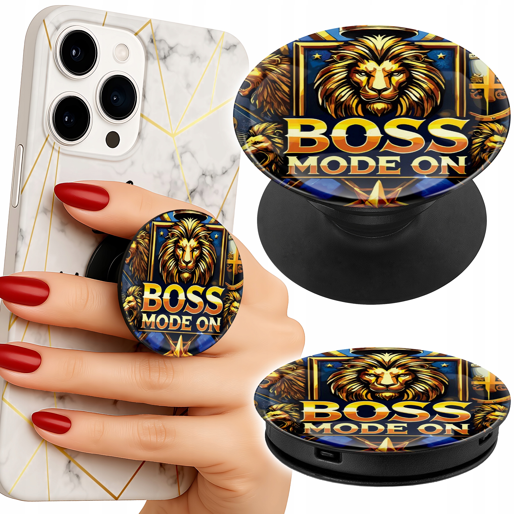 Uchwyt do telefonu Popsocket na palce/stojak BOSS LEW Z KORONĄ NA TARCZY