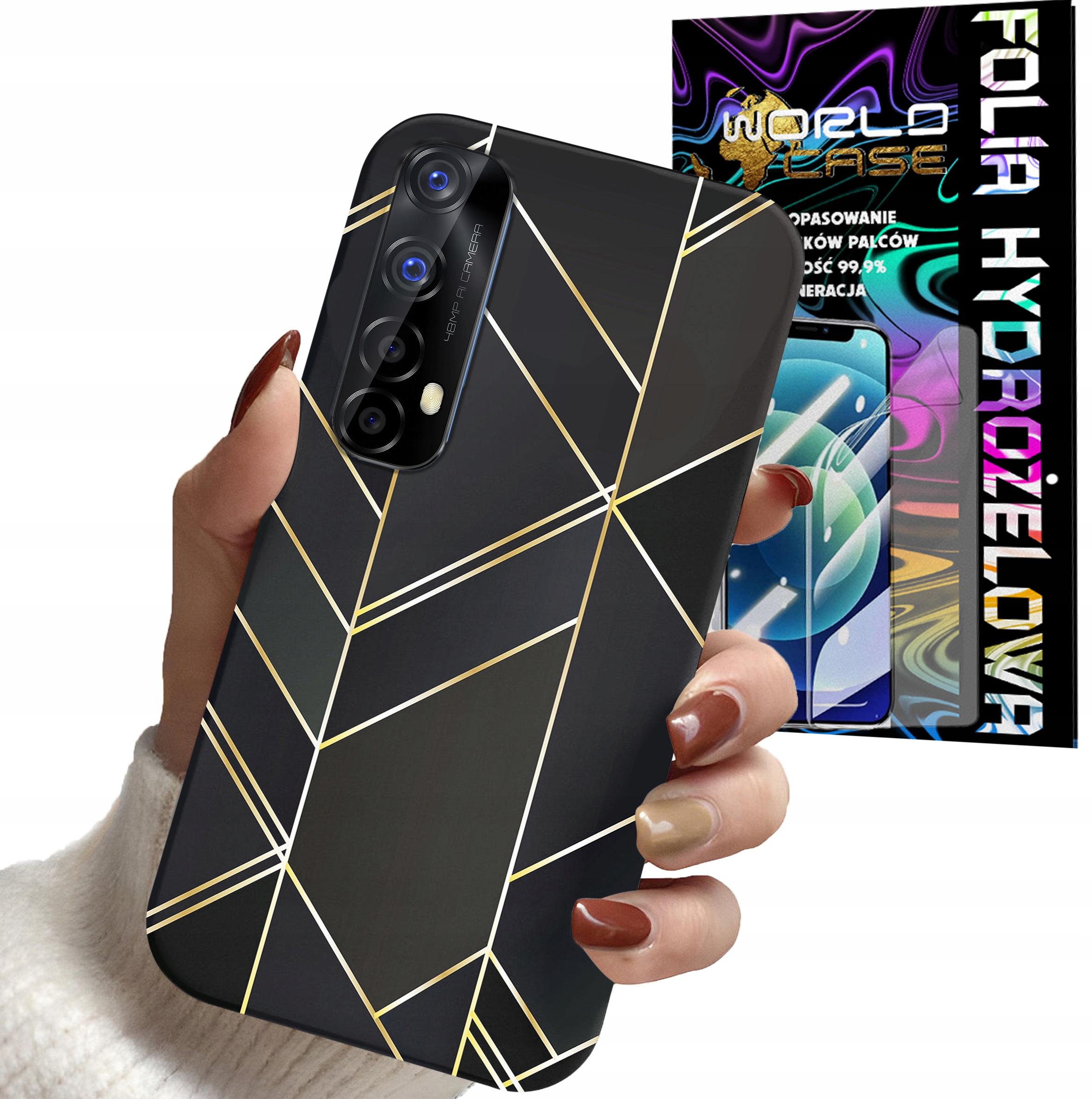 ETUI DO REALME 7 - MARMUREK GEOMETRYCZNE WZOR DLA KOBIET + FOLIA