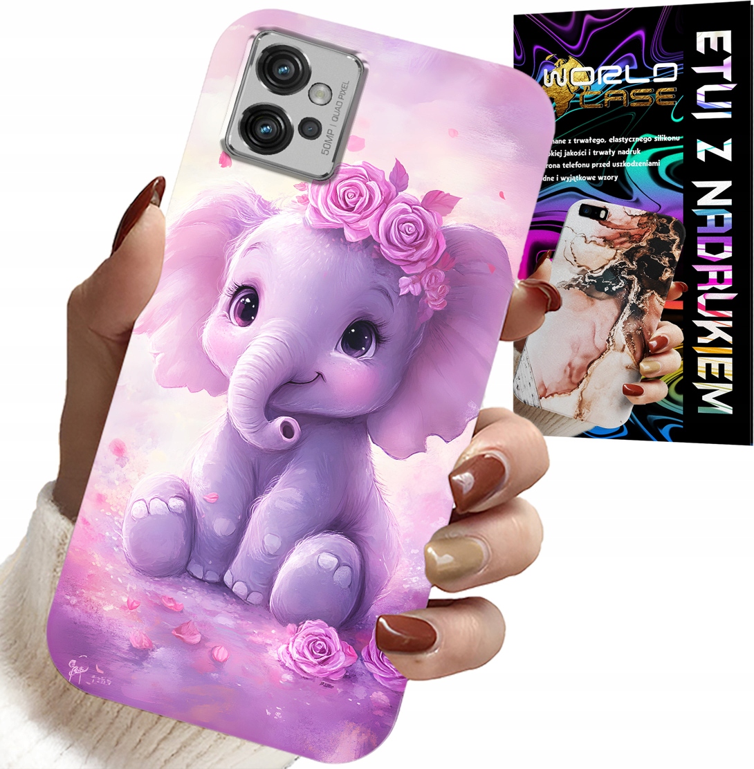 ETUI DO MOTOROLA G32 - SŁODKI SŁONIK NA RÓŻOWYM TLE CASE +FOLIA