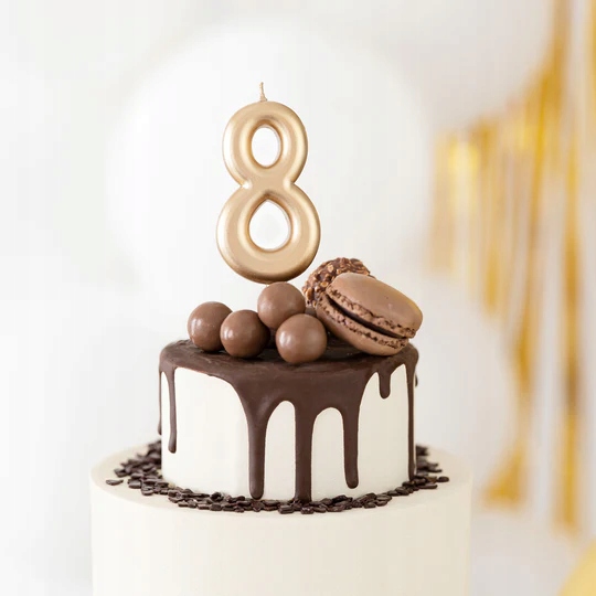 ŚWIECZKA URODZINOWA CYFERKA 8 ZŁOTA METALICZNA CYFRA NA IMPREZĘ URODZINOWĄ