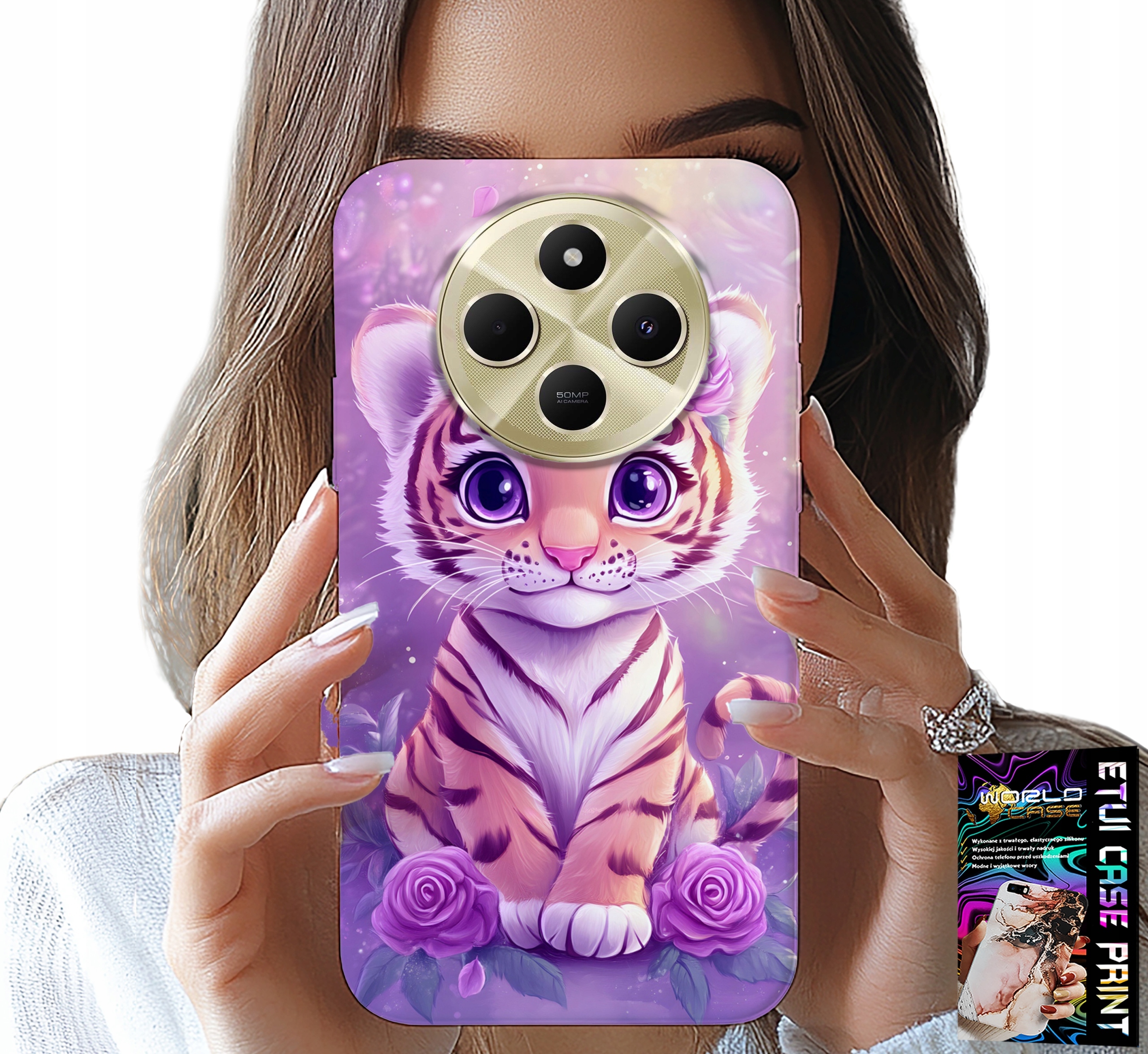 ETUI DO XIAOMI REDMI 14C 4G - SŁODKI TYGRYSEK NA RÓŻOWYM TLE + SZKŁO