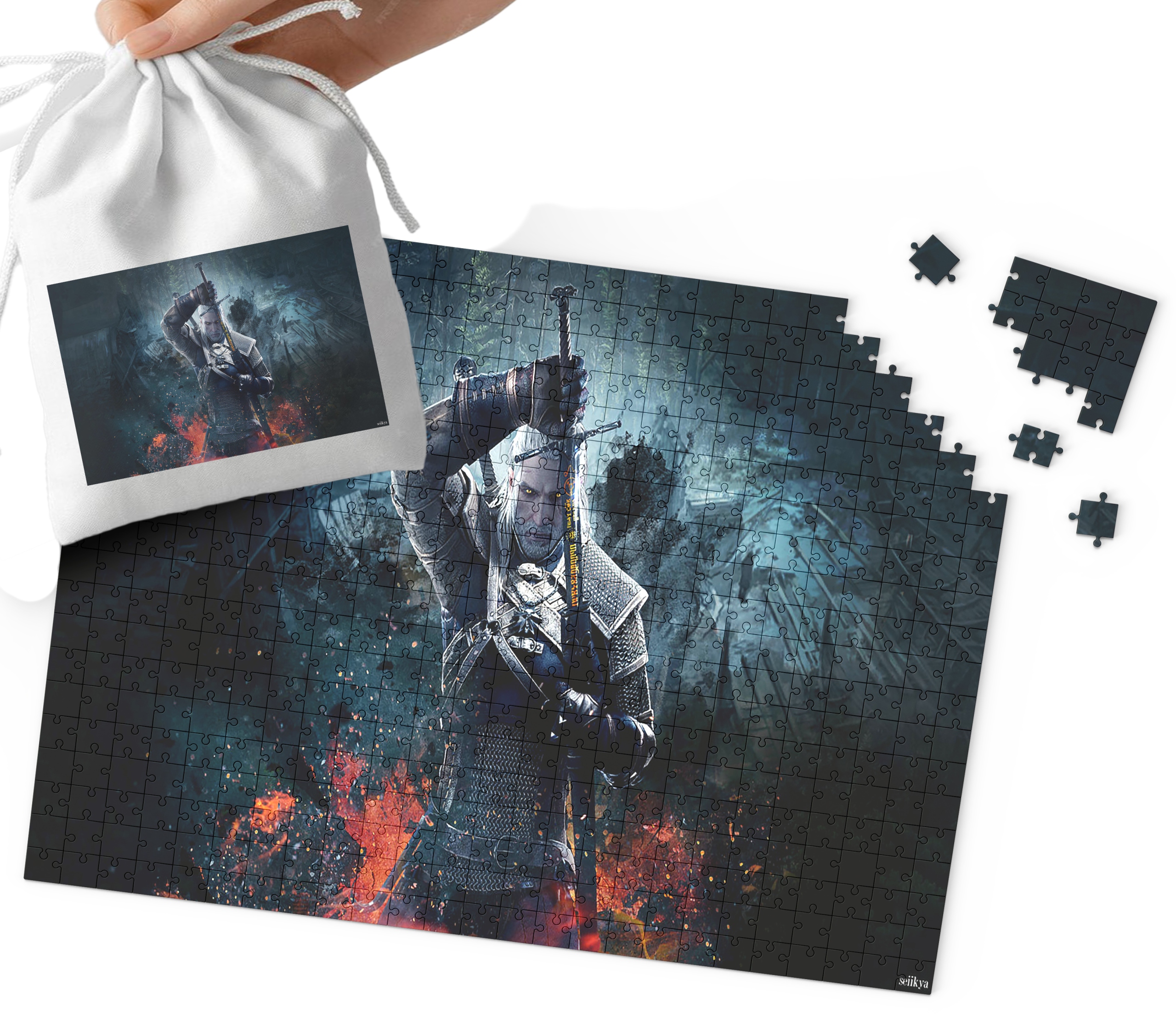 PUZZLE - WIEDZMIN WZORY Z BAJEK I GIER PREZENT DLA DZIECI 24el + WORECZEK