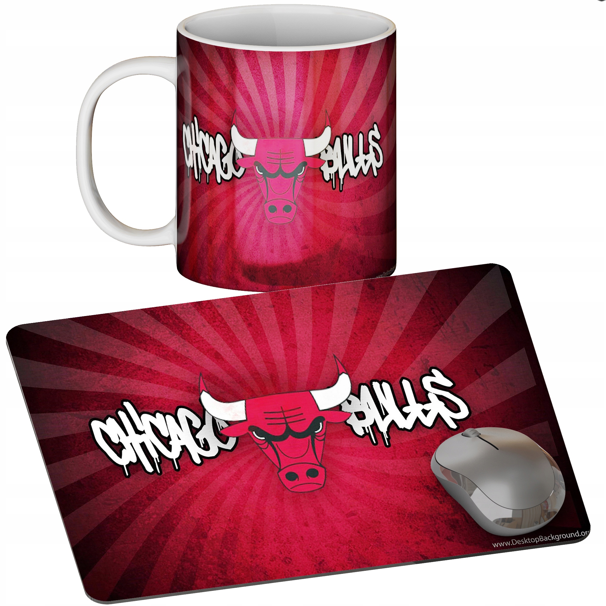 ZESTAW KUBEK + PODKŁADKA - CHICAGO BULLS - PREZENT WIELE WZORÓW + IMIĘ