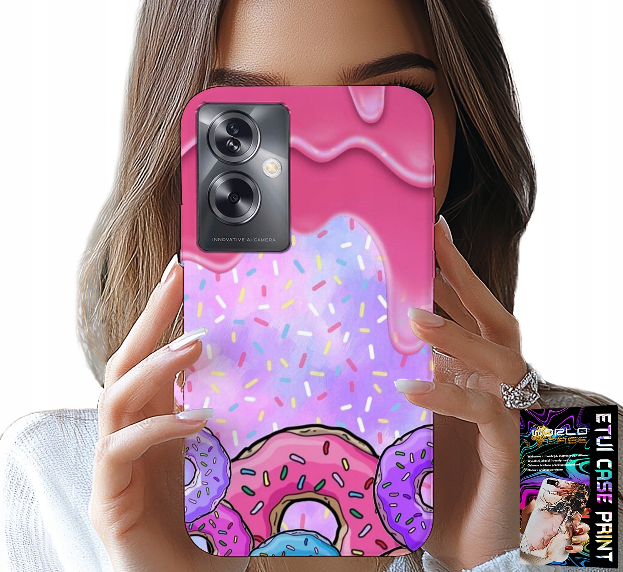 ETUI DO OPPO A79 5G - SŁODKIE DONUTY Z LUKREM W TLE + FOLIA