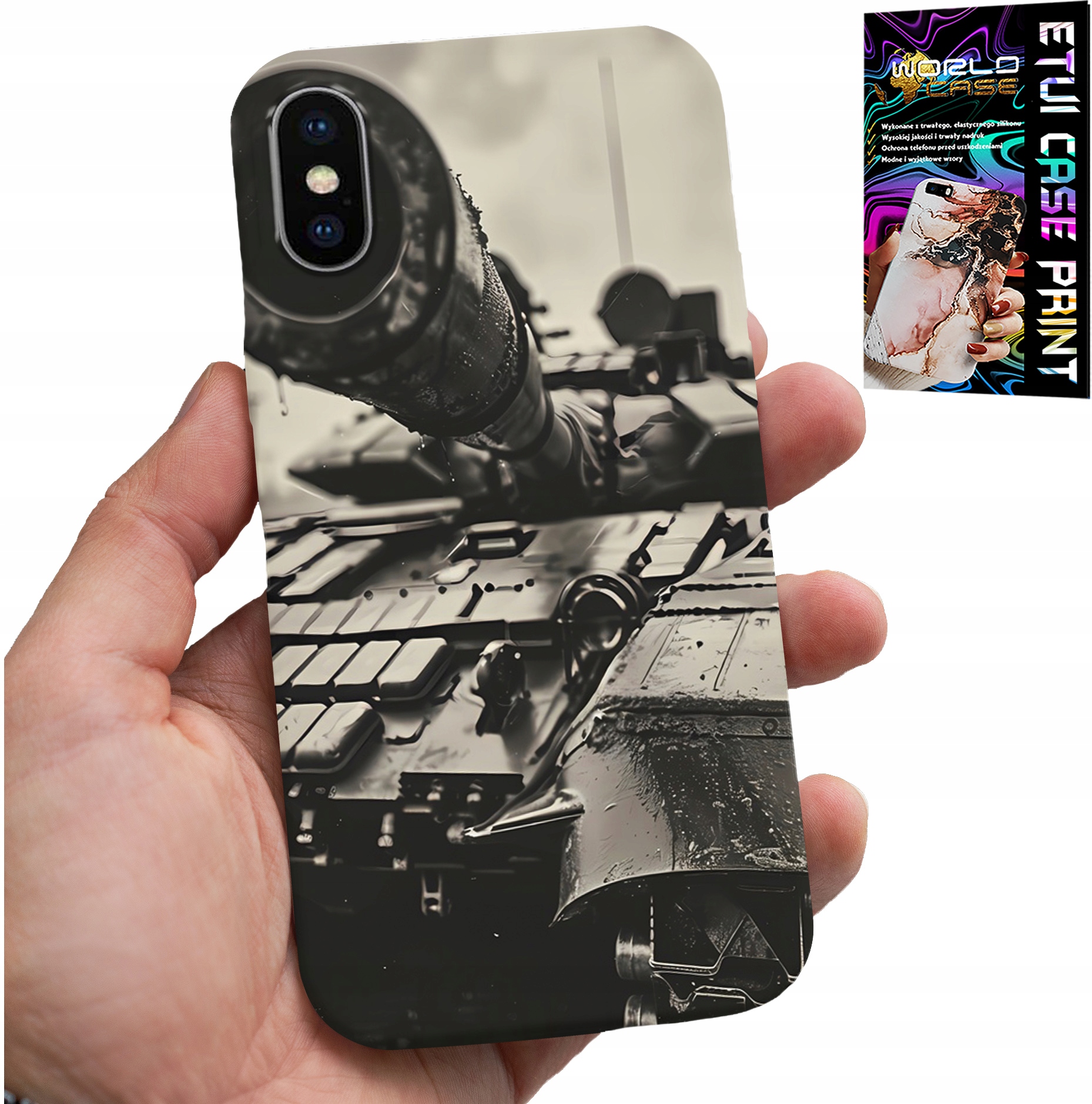 ETUI DO IPHONE X / XS - CZOŁG POJAZDY WOJSKOWE MILITARIA + SZKŁO