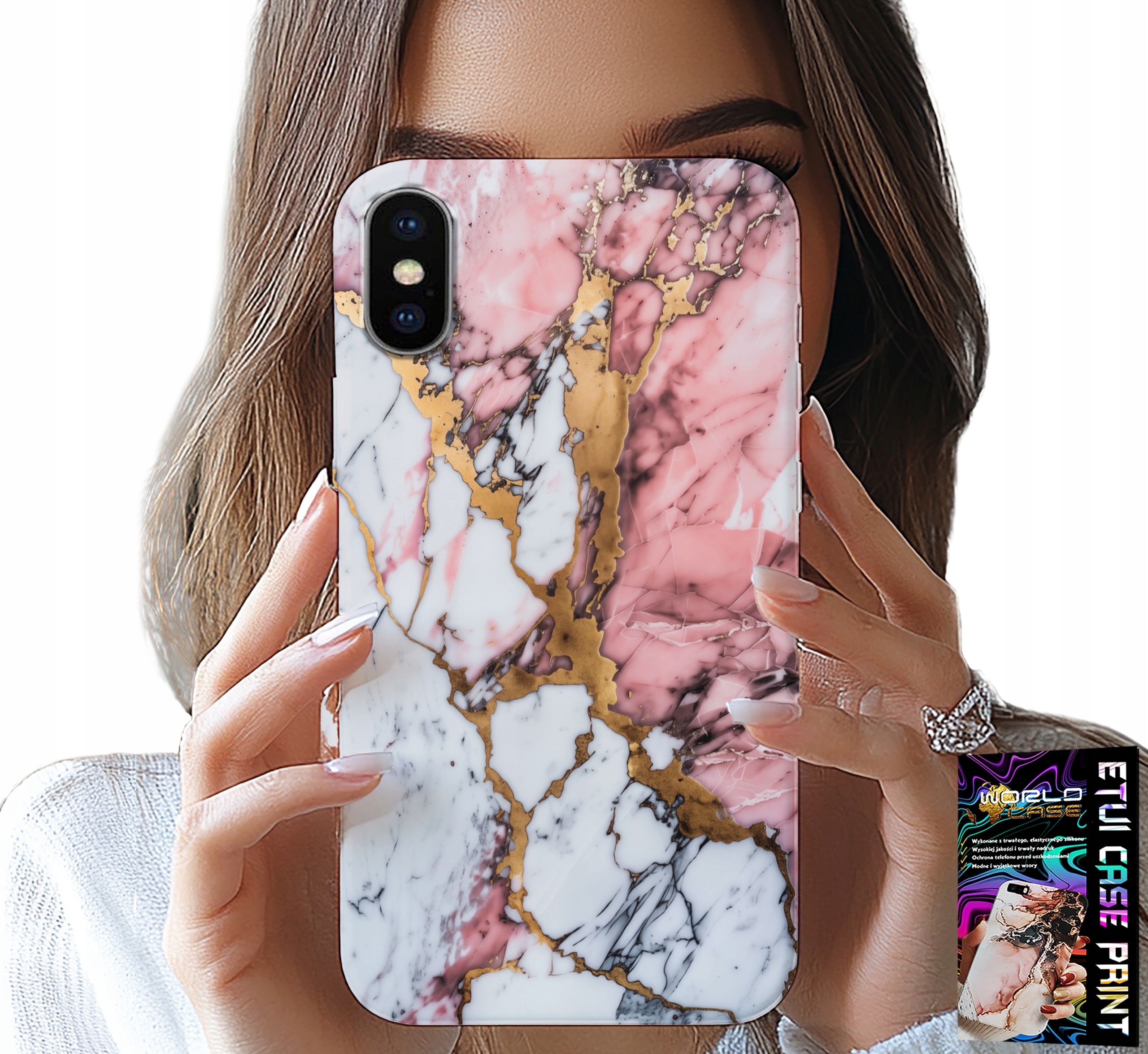 ETUI DO IPHONE XS MAX - RÓŻOWO BIAŁY MARMUREK, KAMIENNE WZORY