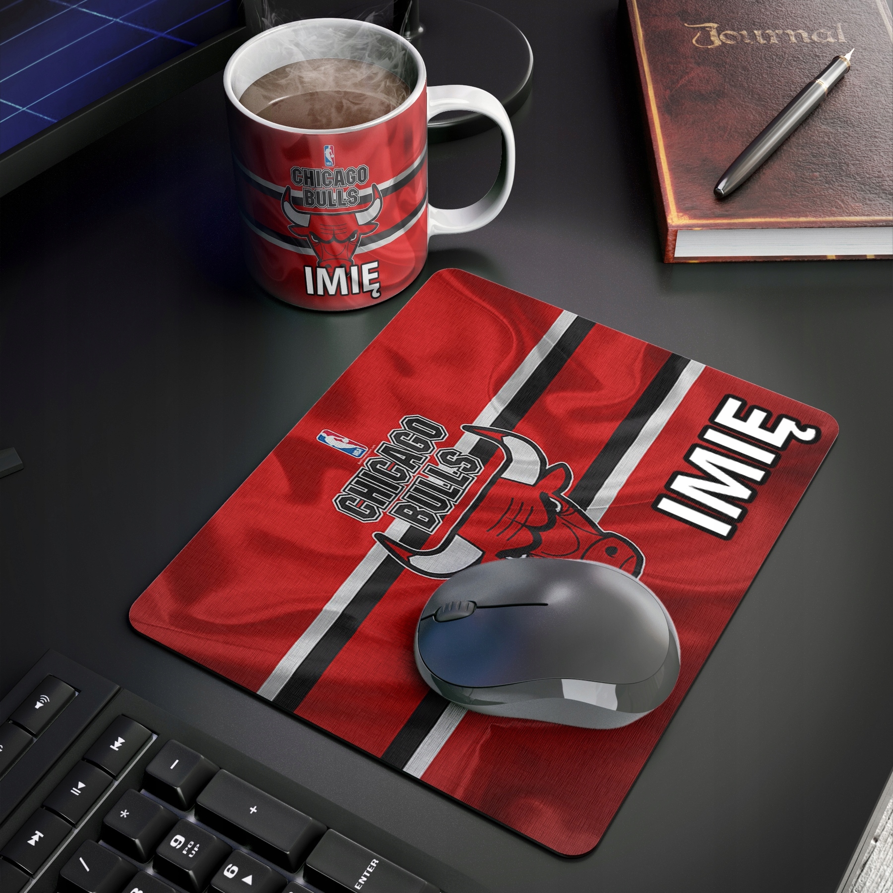 ZESTAW KUBEK + PODKŁADKA - CHICAGO BULLS - PREZENT WIELE WZORÓW + IMIĘ