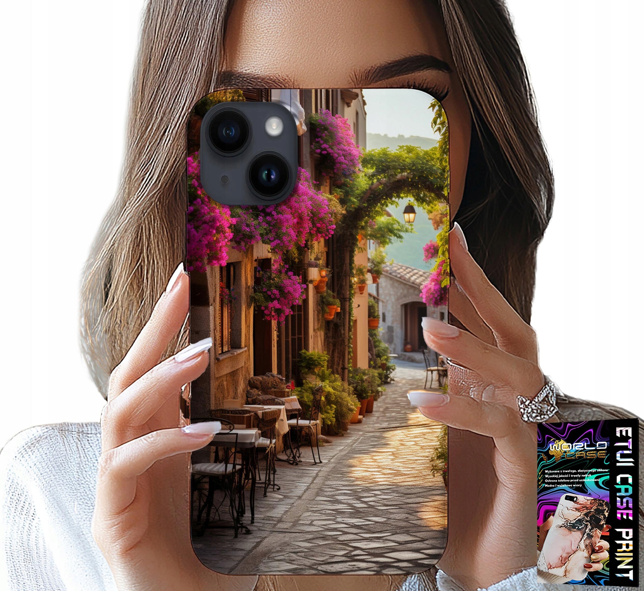 ETUI DO IPHONE 15 - MALOWNICZA ULICZKA Z KAWIARNIĄ + SZKŁO