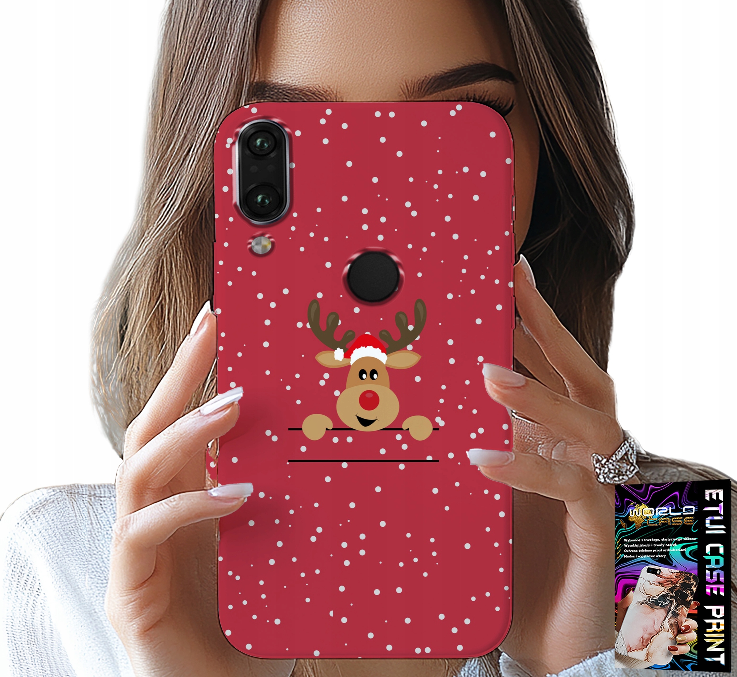 ETUI DO HUAWEI P SMART 2019 - ŚWIĄTECZNY RENIFER MIKOŁAJ ŚWIĘTA +SZKŁO