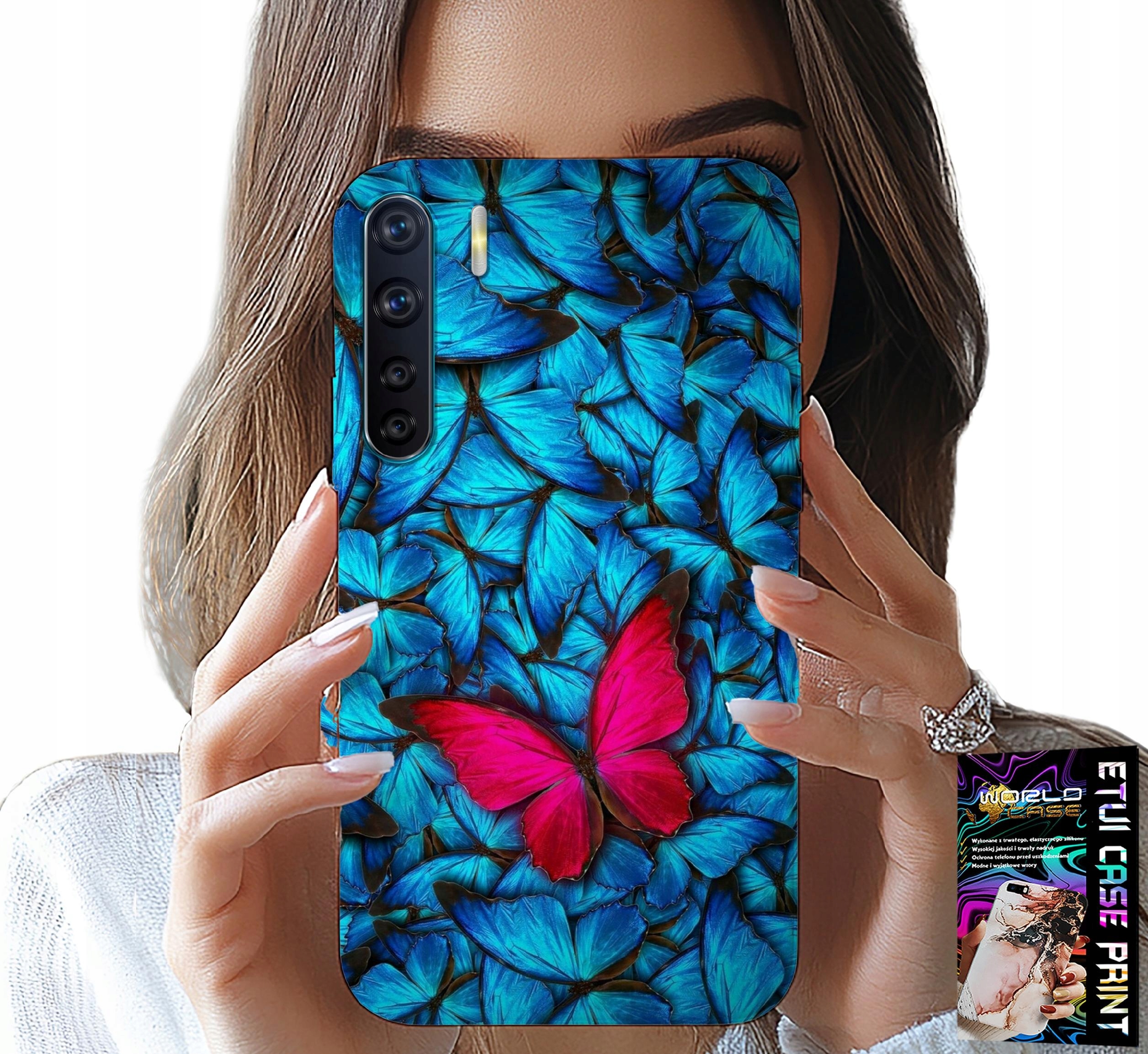 ETUI DO OPPO A91 - NIEBIESKIE MOTYLKI, MOTYL, KOBIECE WZORY